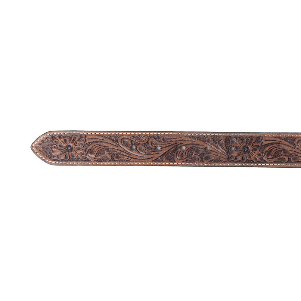 Lariat Rose Leather Belt in Chestnut Brown
