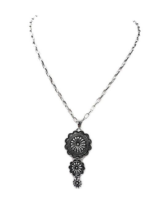 Western 3 Dangle Round Concho Necklace