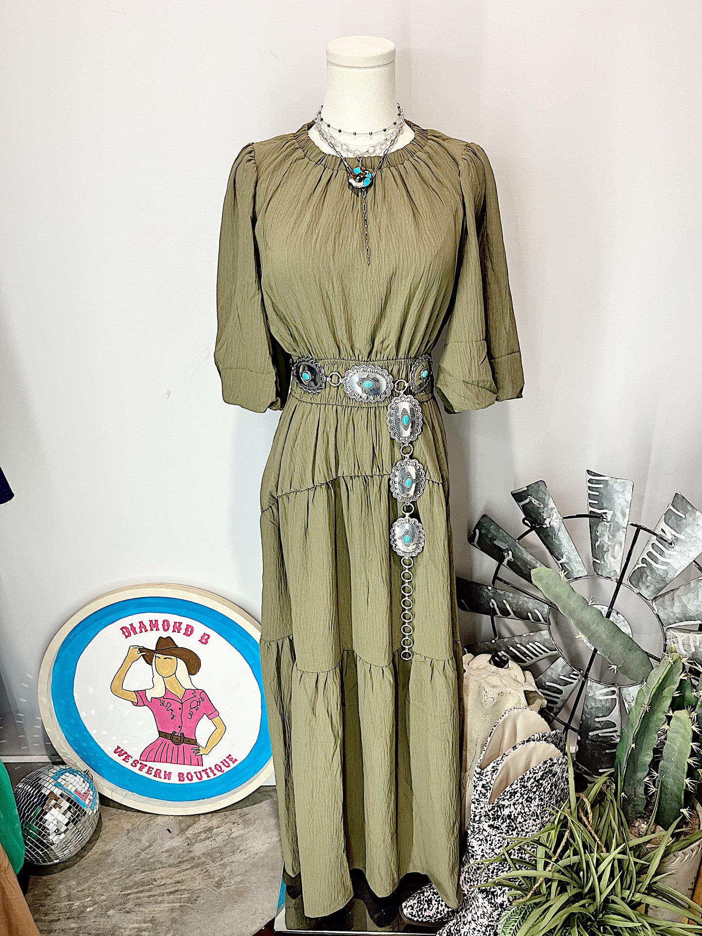 Solid Tiered Maxi Dress- Dusty Sage