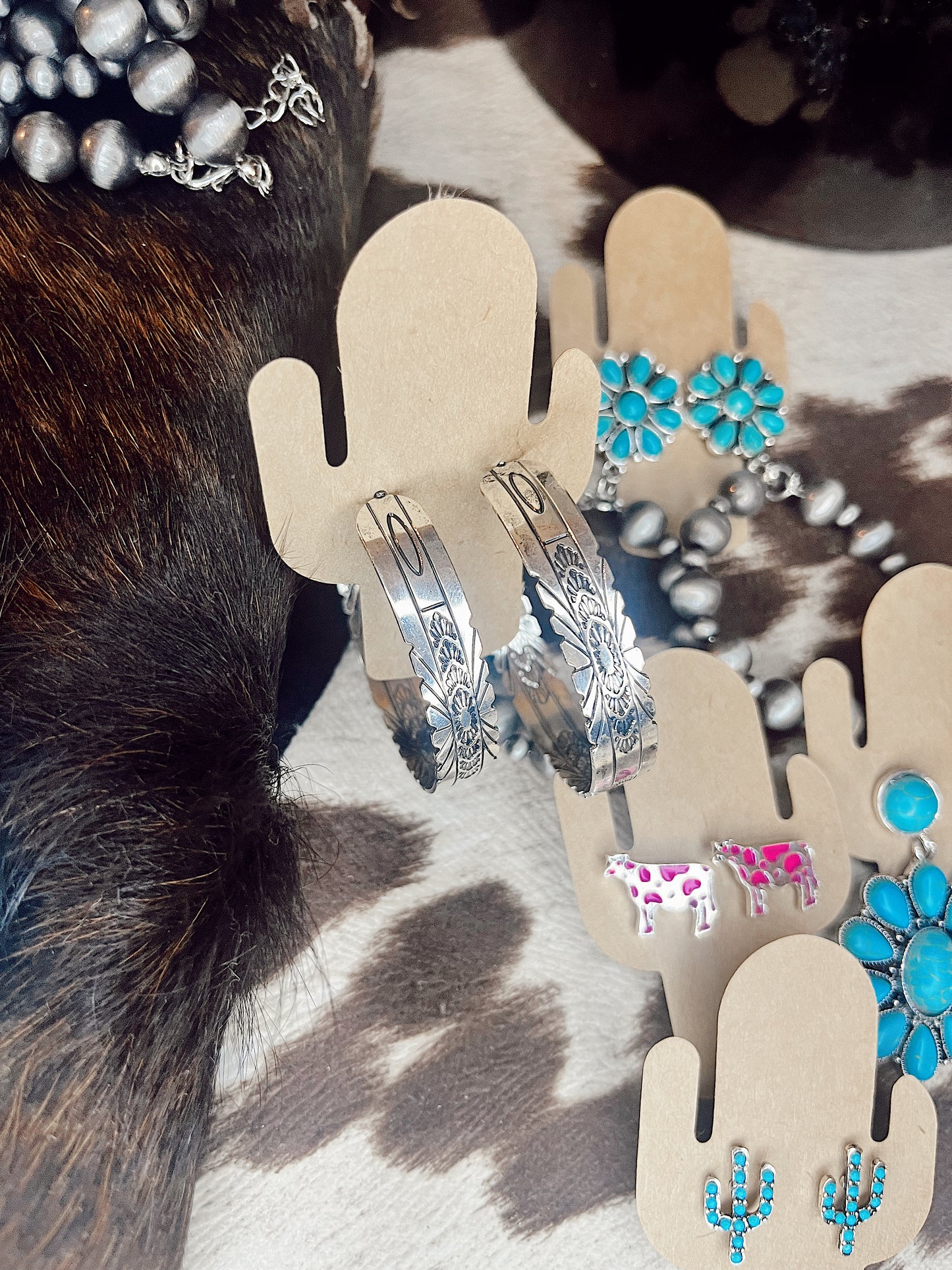 Western Texture Semi Silver Hoops