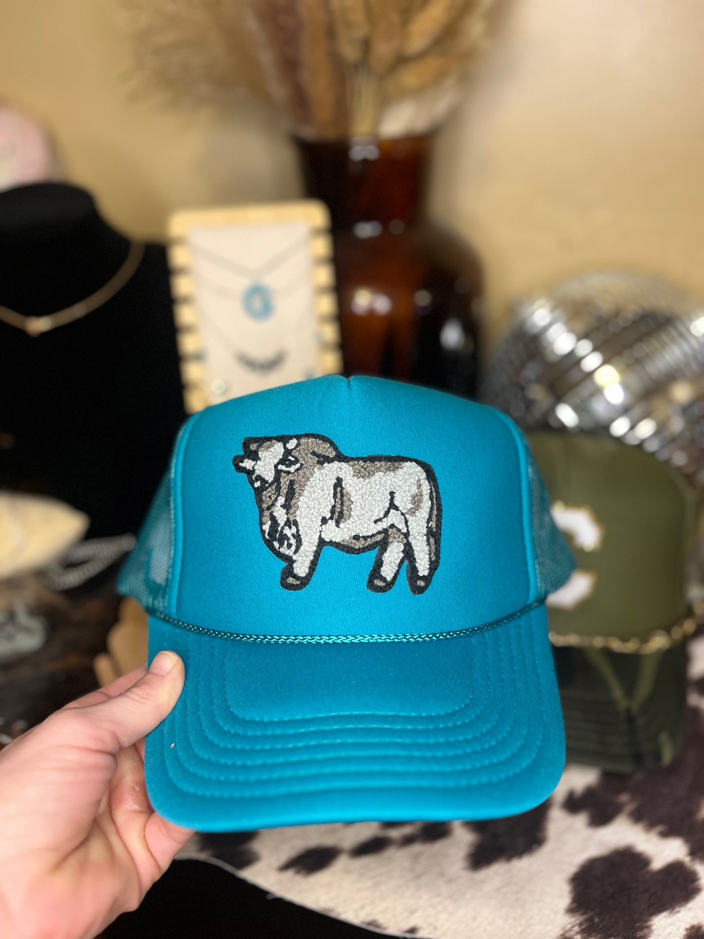 Teal Trucker with Brahman Bull