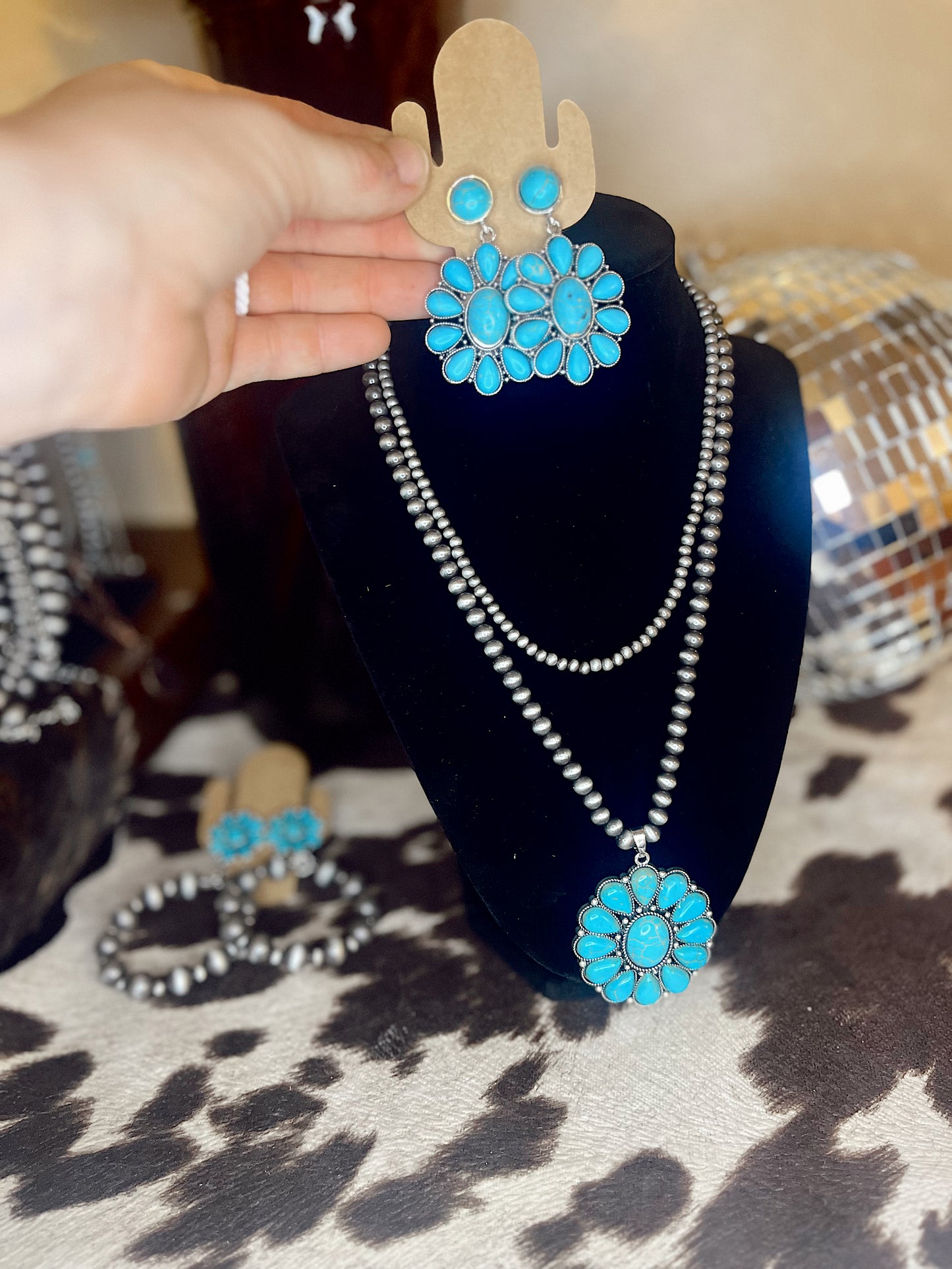Turquoise Squash Blossom Pendant Earrings
