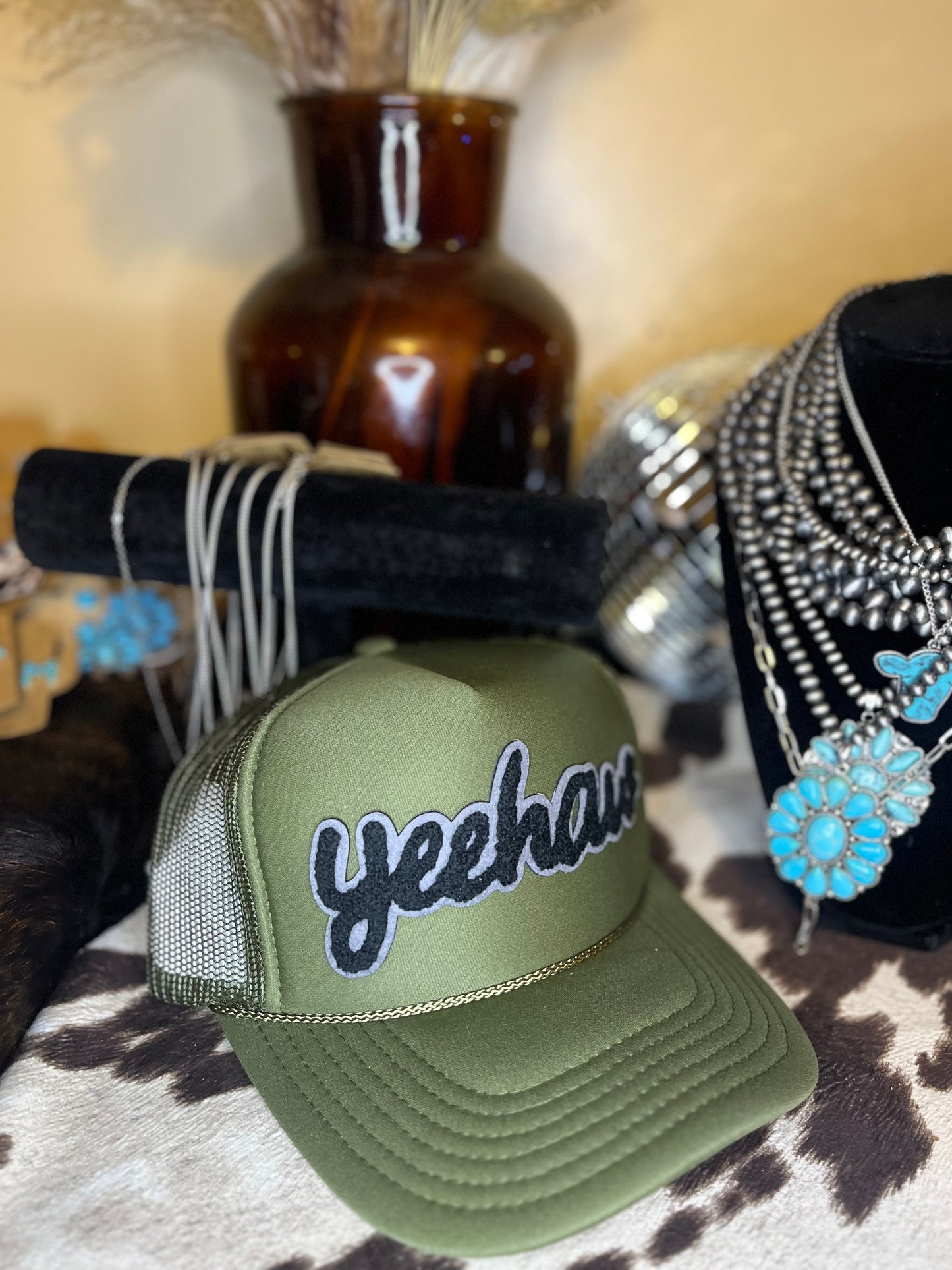 Olive Green Yeehaw Trucker Hat