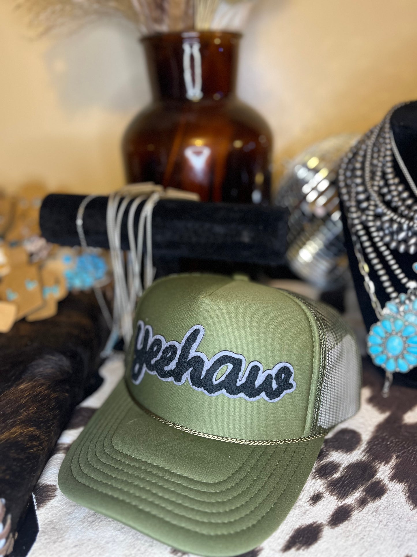 Olive Green Yeehaw Trucker Hat
