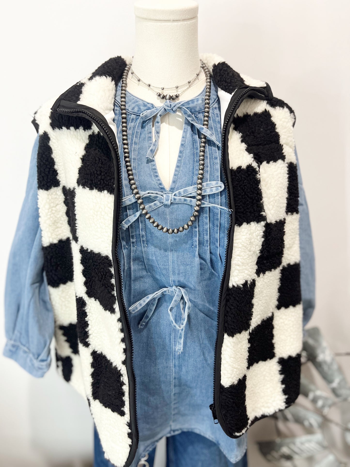 Bow Denim Puff Sleeve Top