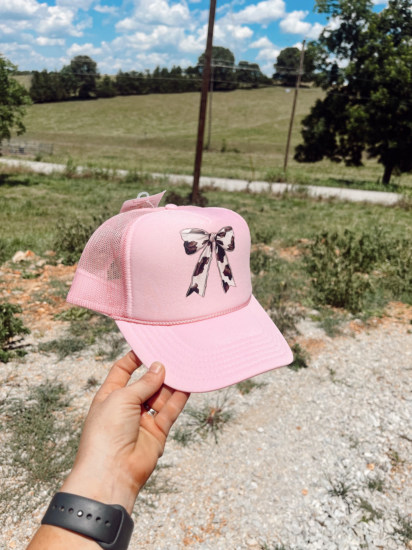 Cowprint Bow Trucker- Light Pink