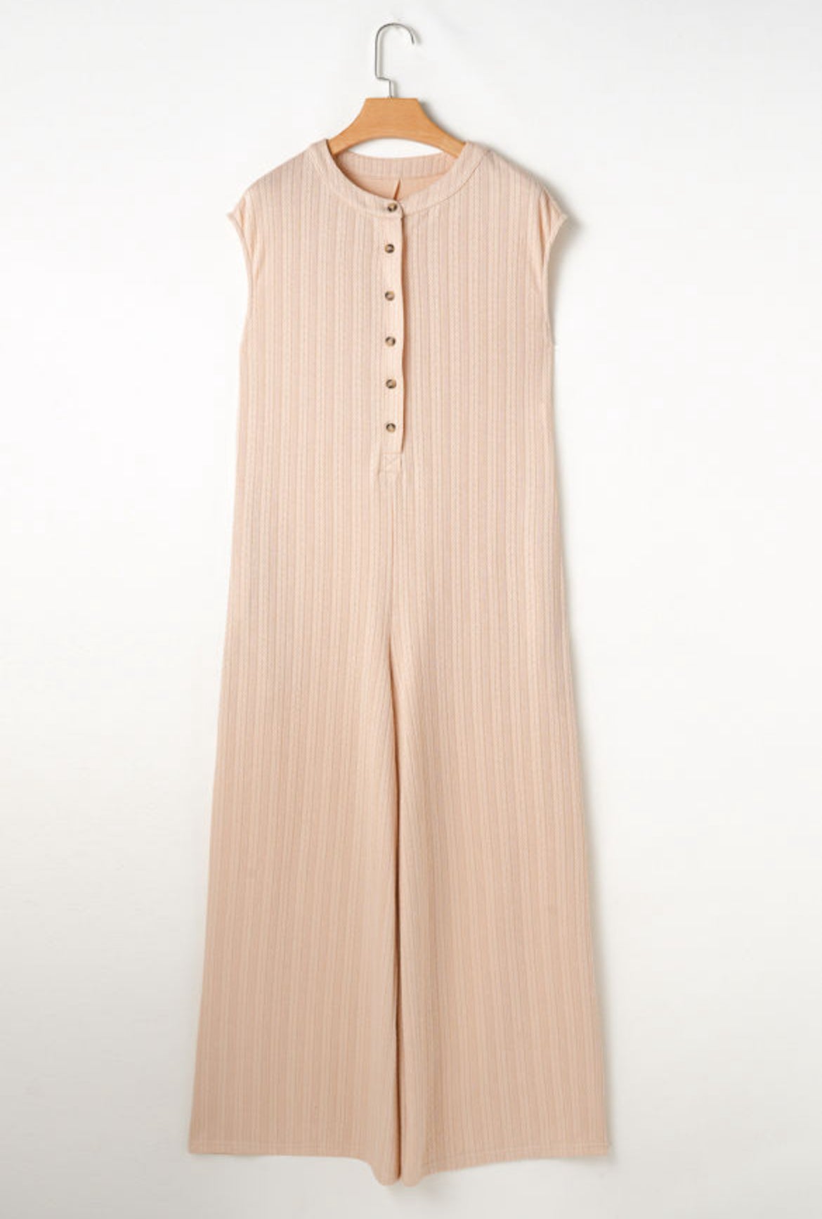 Textured Wide Leg Jumpsuit- Cream