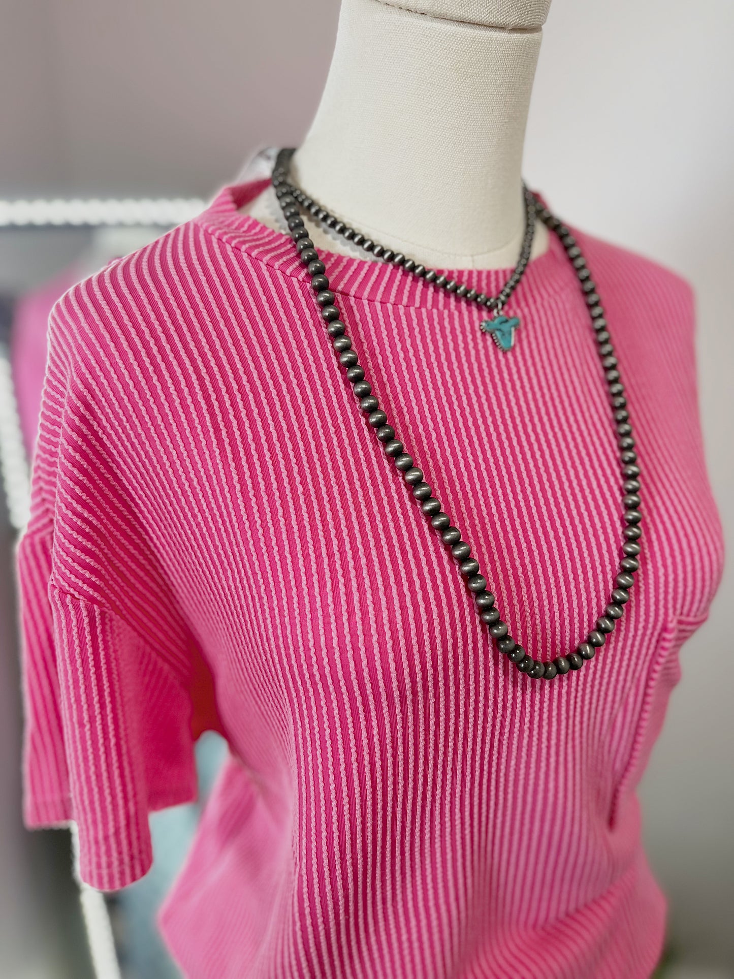 Corded Knit Oversized Tee- Pink
