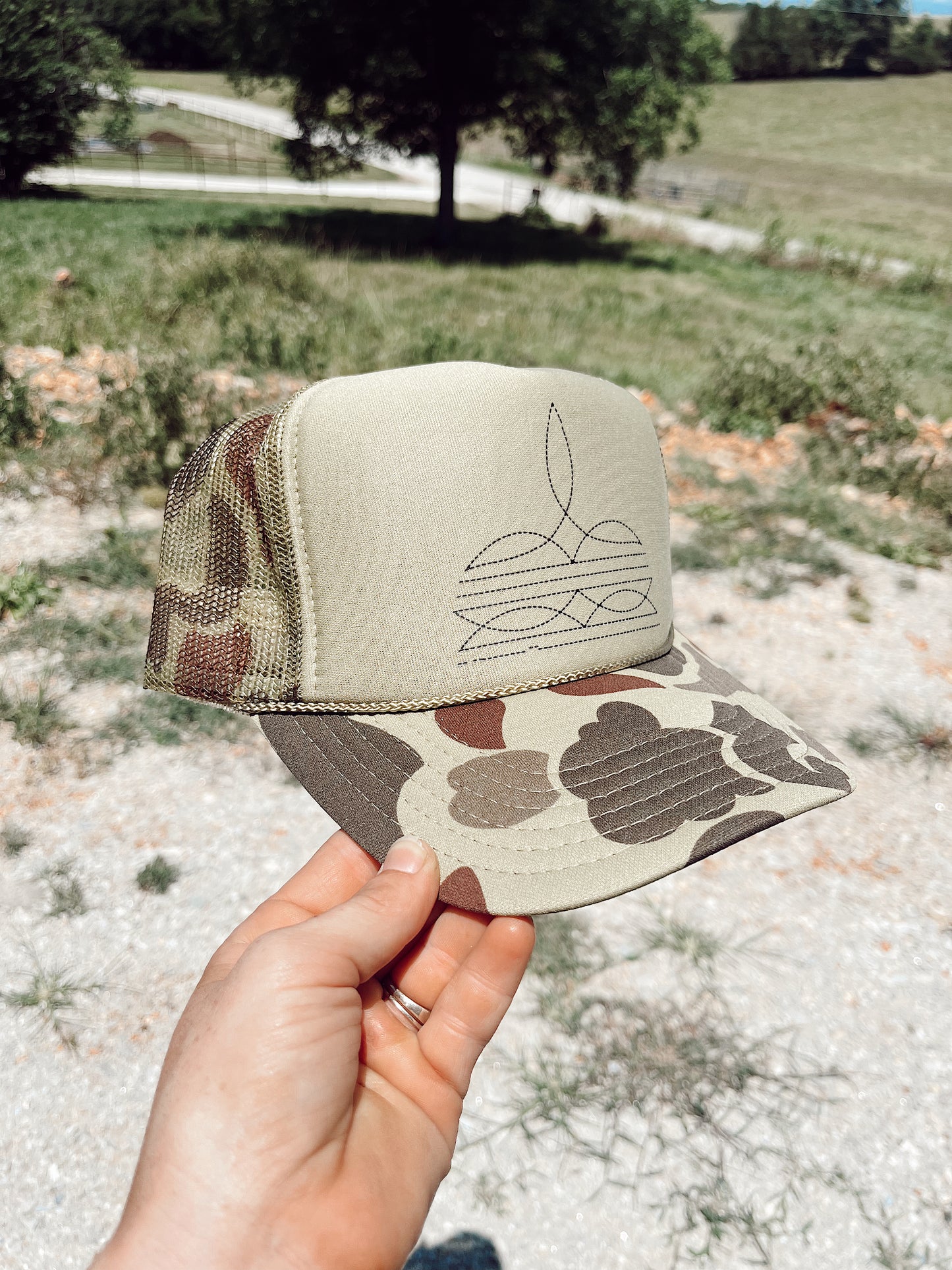 Black Bootstitch Trucker- Light Camo