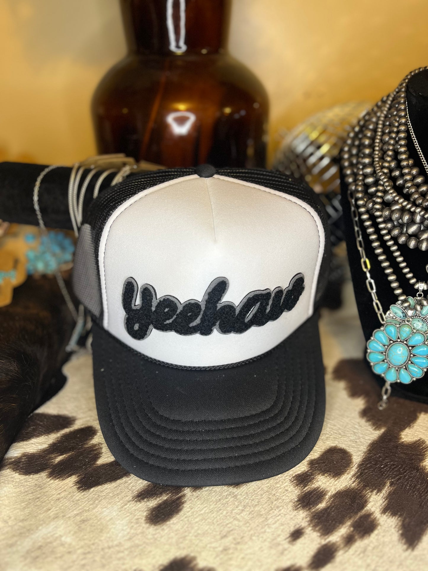 Black and White “yeehaw” Trucker Hat
