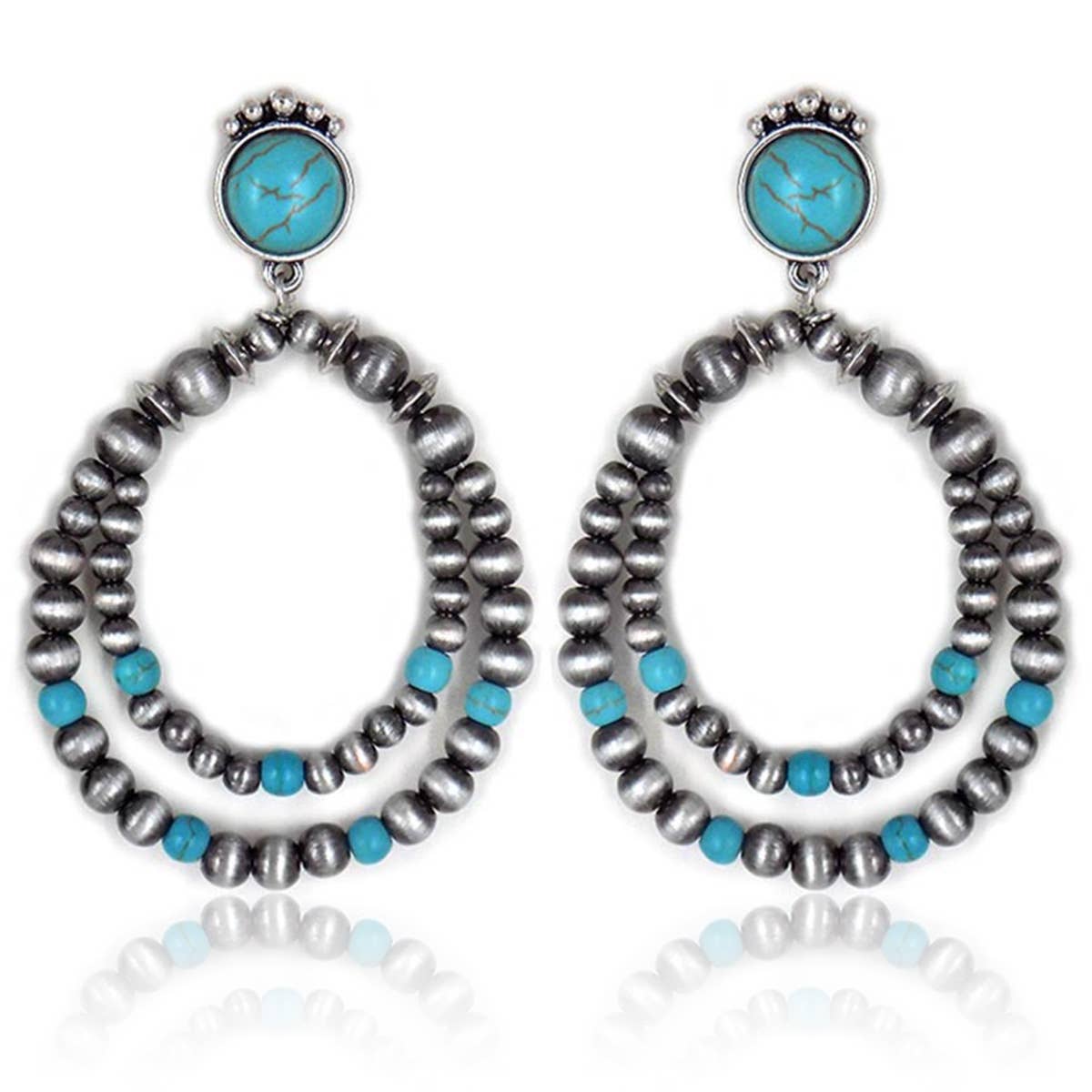 Faux Navajo Pearl Teardrop with Semi Gem Stone Post Earrings