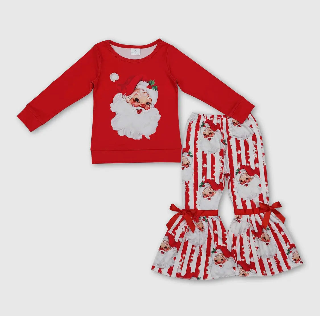 Red Santa Retro Striped Bell Bottom Set
