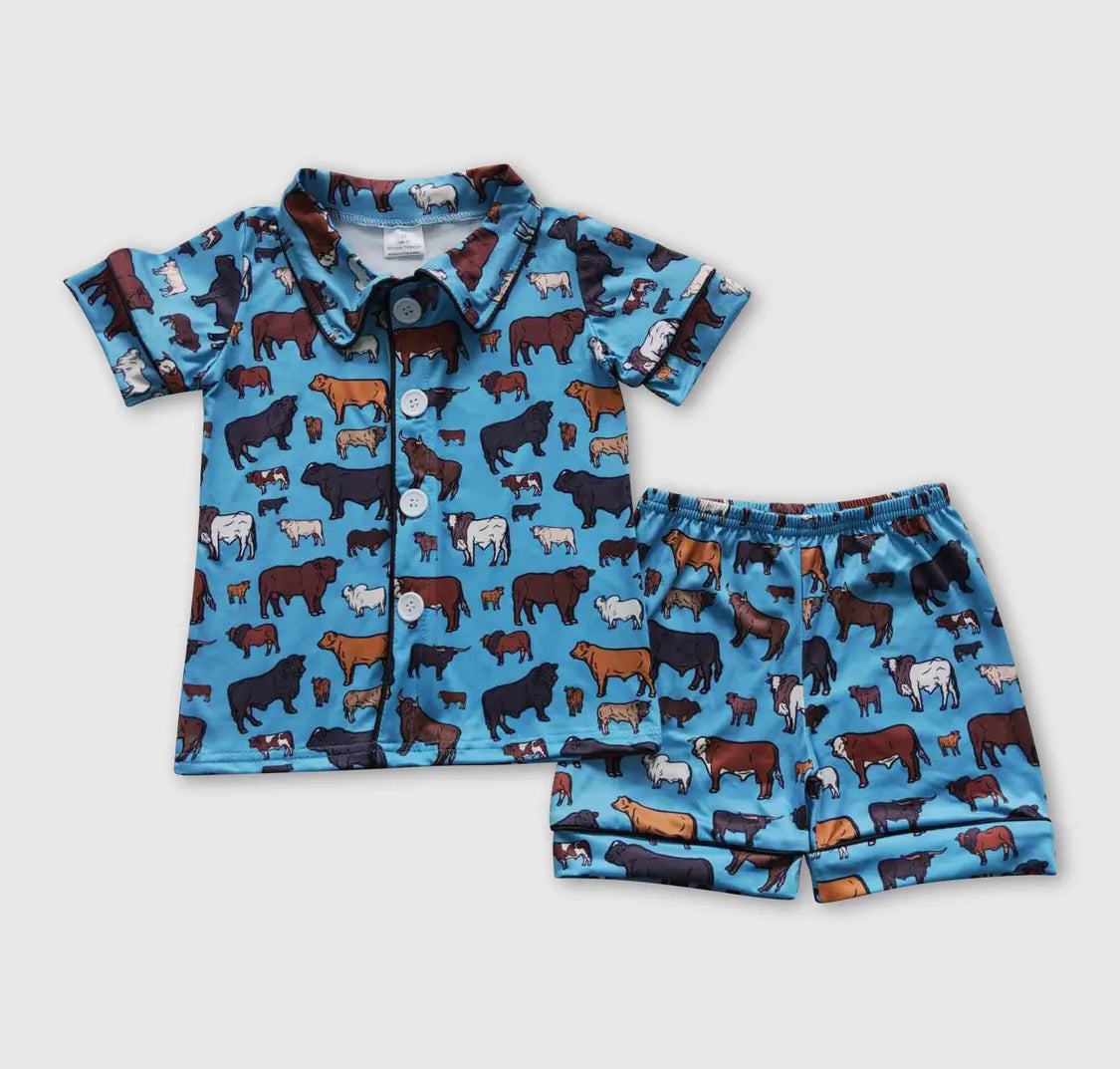 Short Sleeve Cowkid Summer Pajamas Set— Cows 🐄