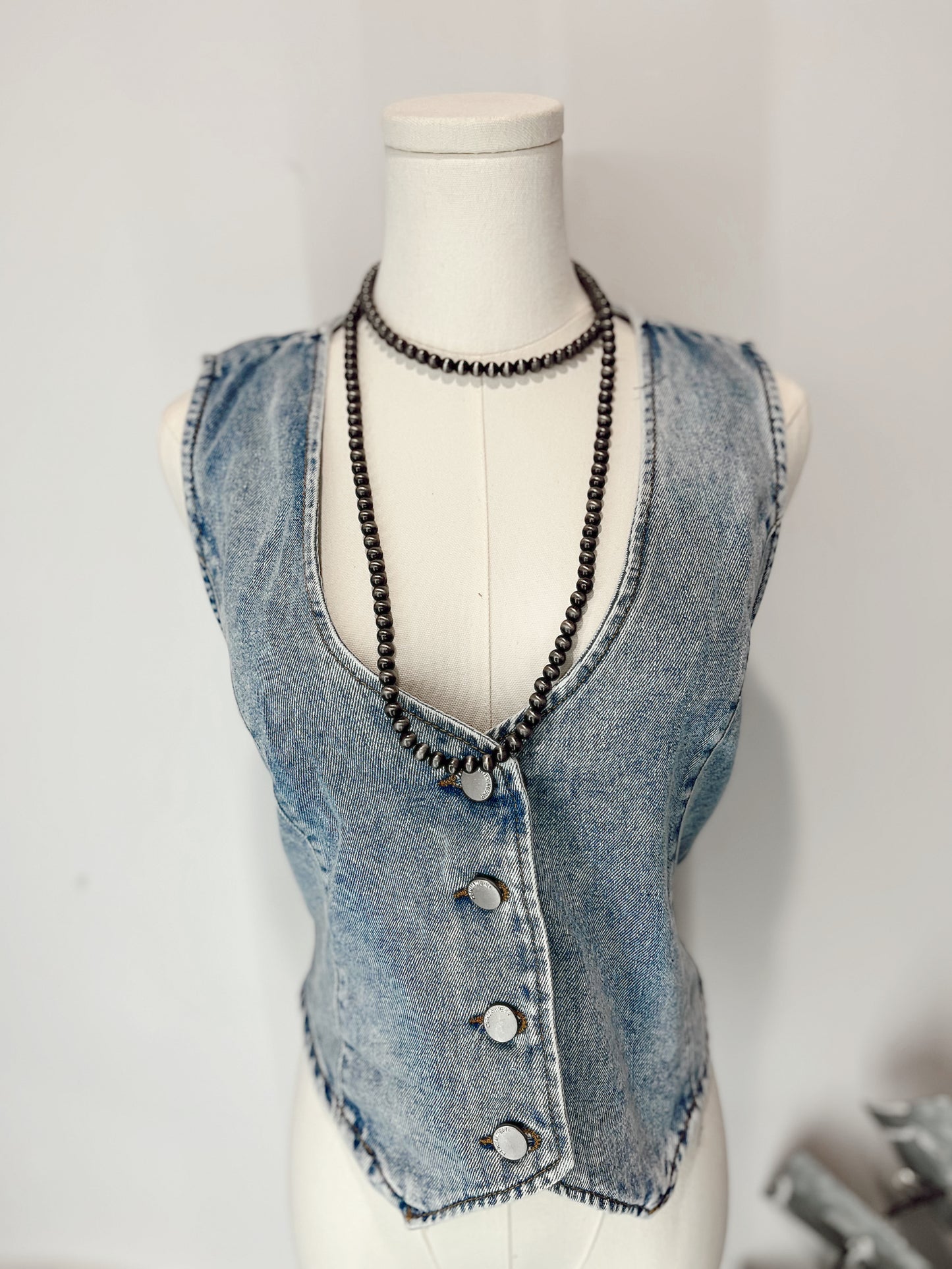 Washed Denim Fitted Vest- Light Blue