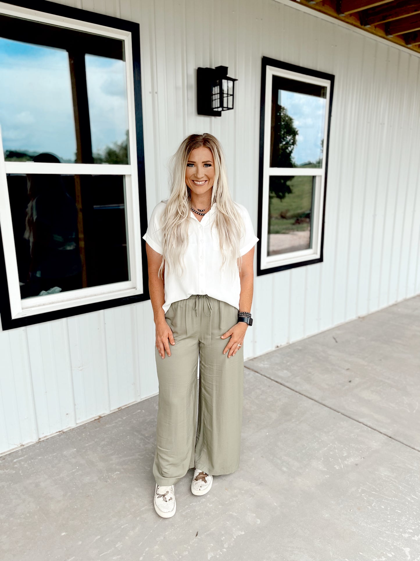 Casual Wide Leg Pants- Olive Green