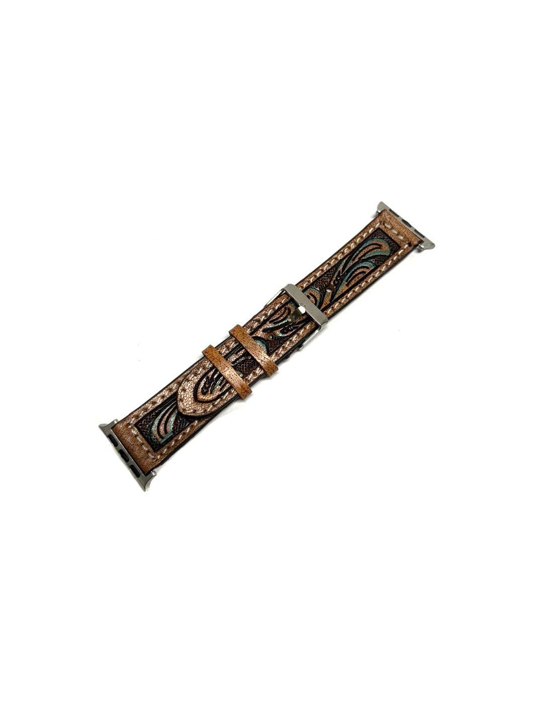 Western Hand Tooled Apple Watchband: Large