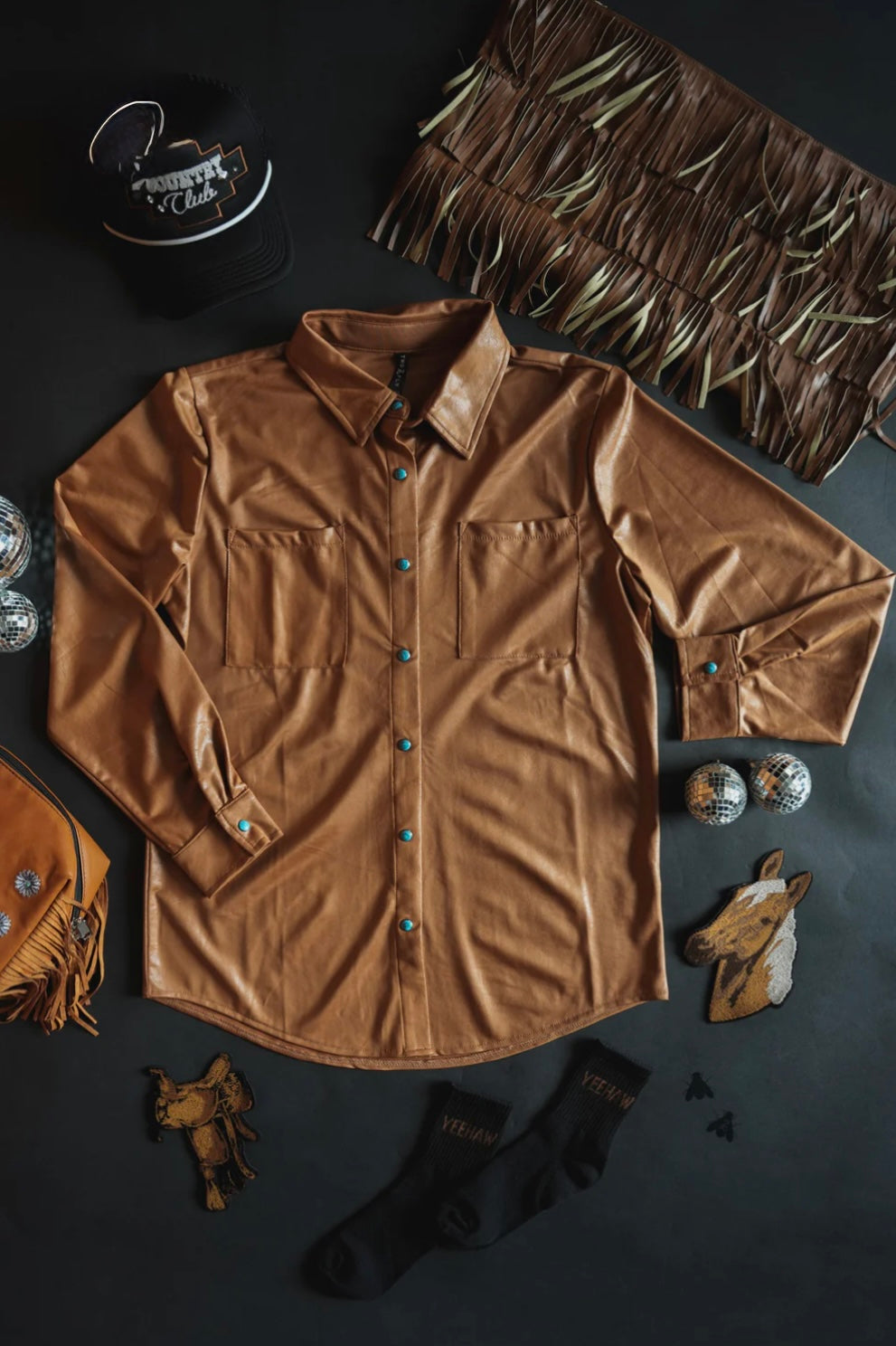 Leather Lux Button Up: Saddle