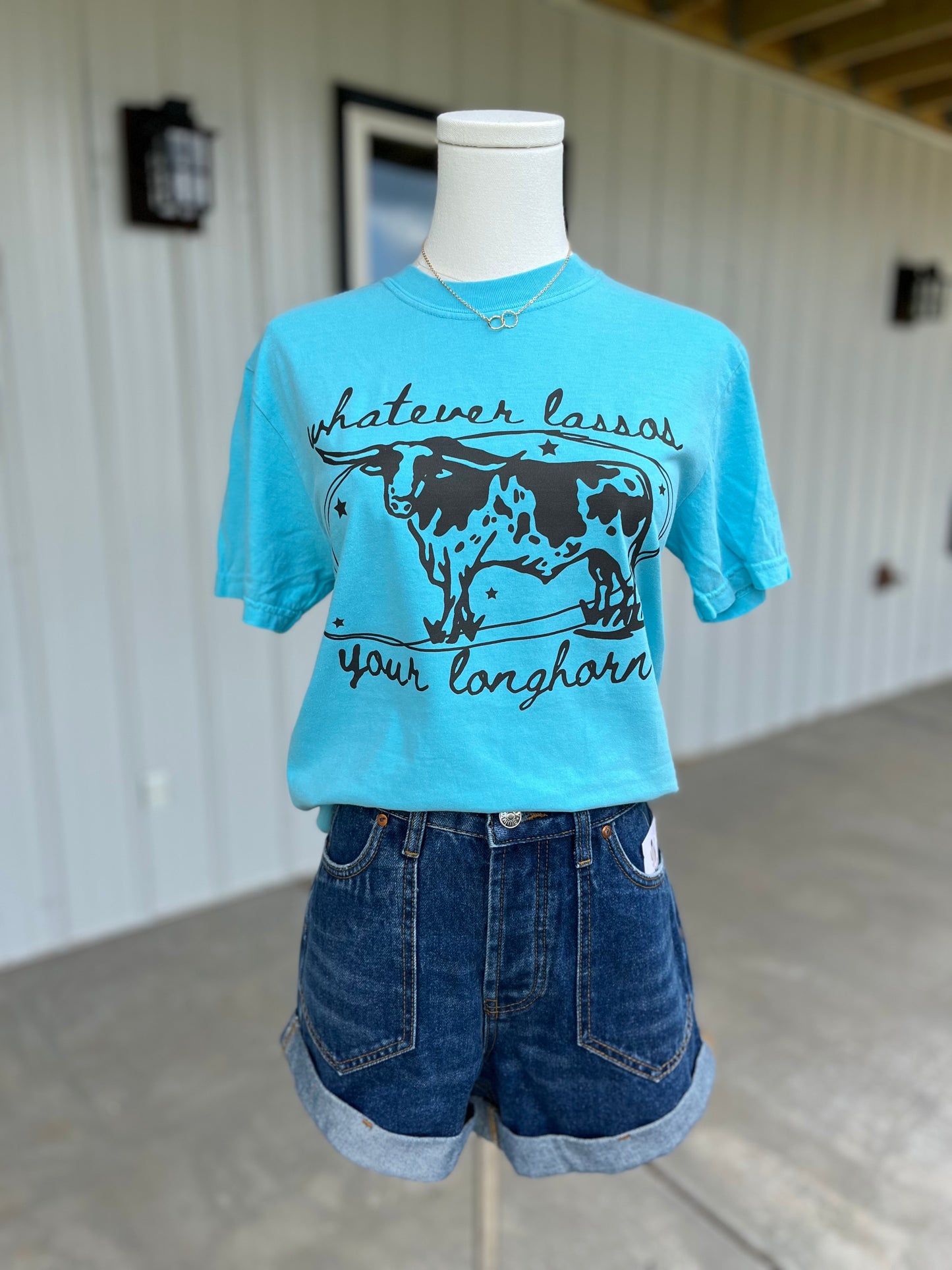 Whatever Lassos Your Longhorn- Neon Blue Comfort Colors