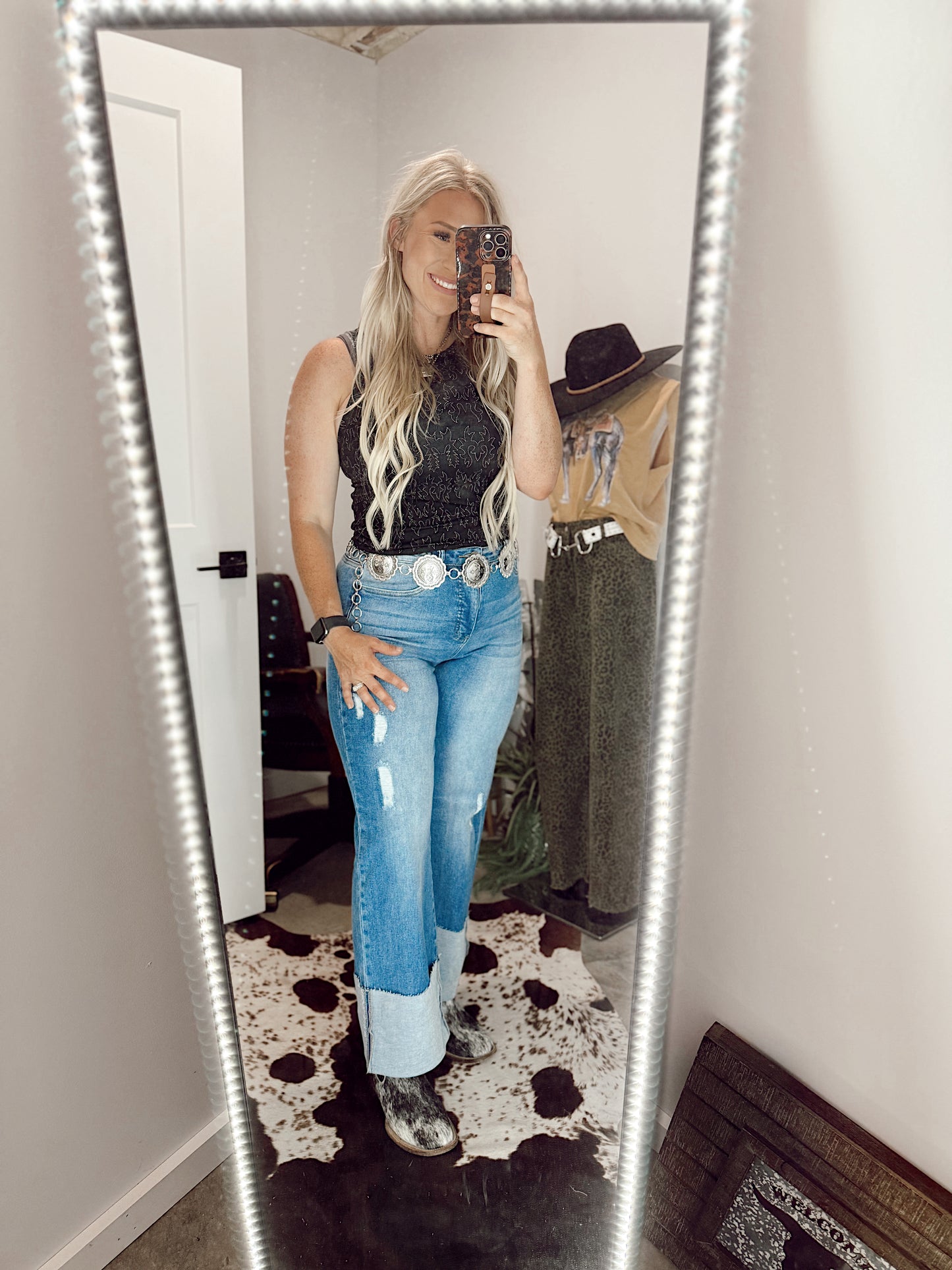 Lucky & Blessed Mid-Wash High Rise Trouser Jeans with Cuff