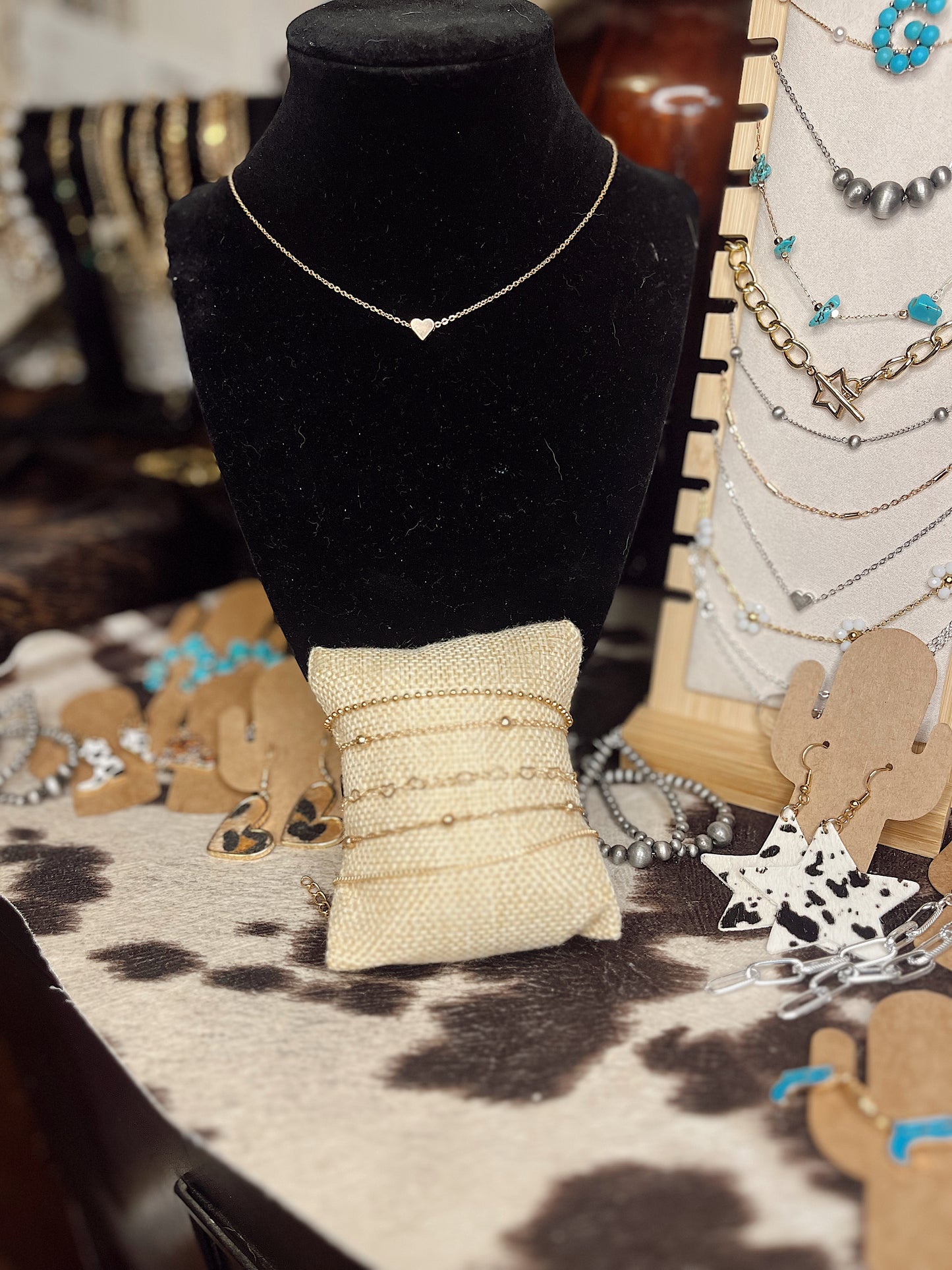 5 Bracelet Set with Hearts and Ball Chains