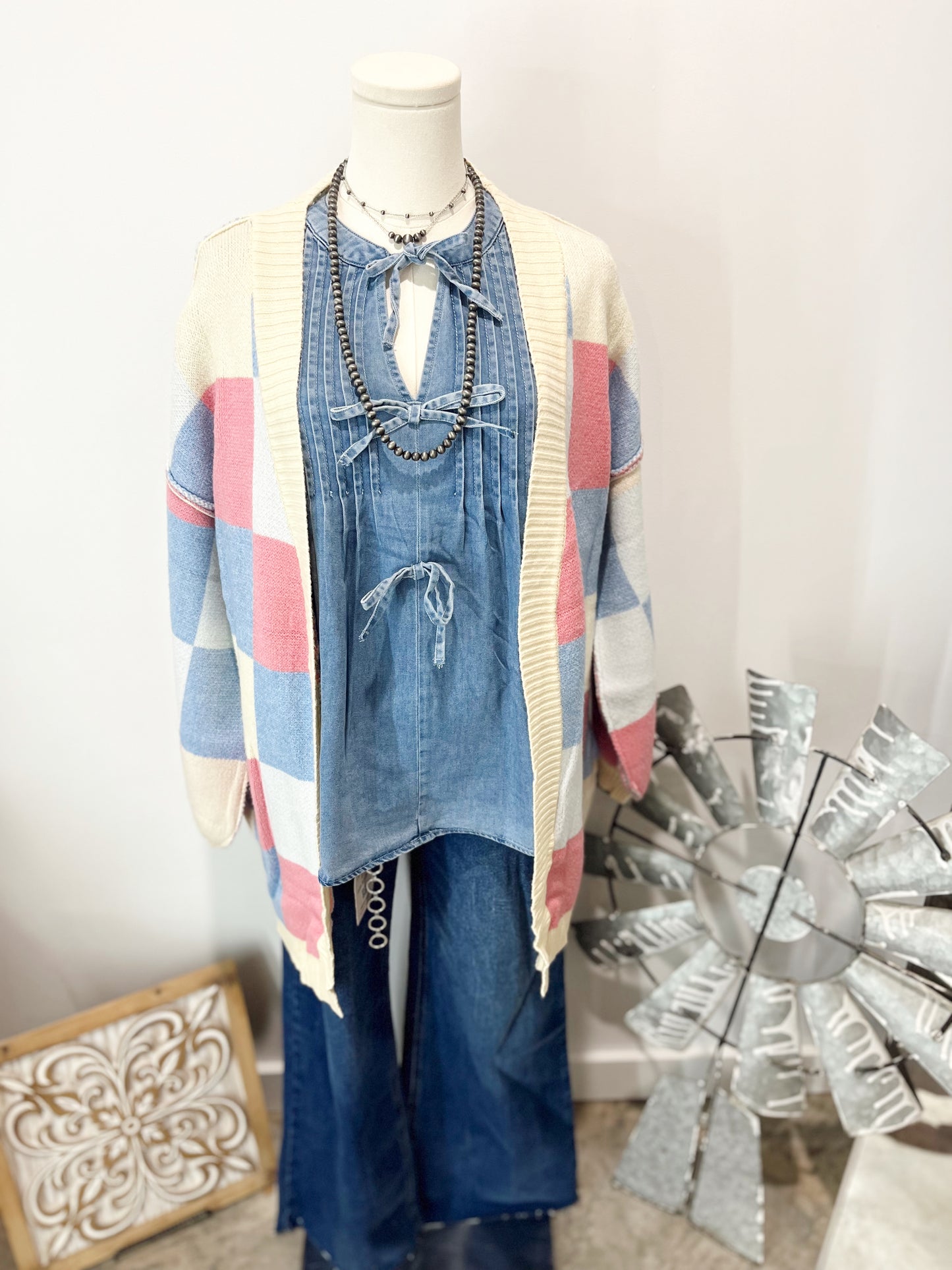 Bow Denim Puff Sleeve Top