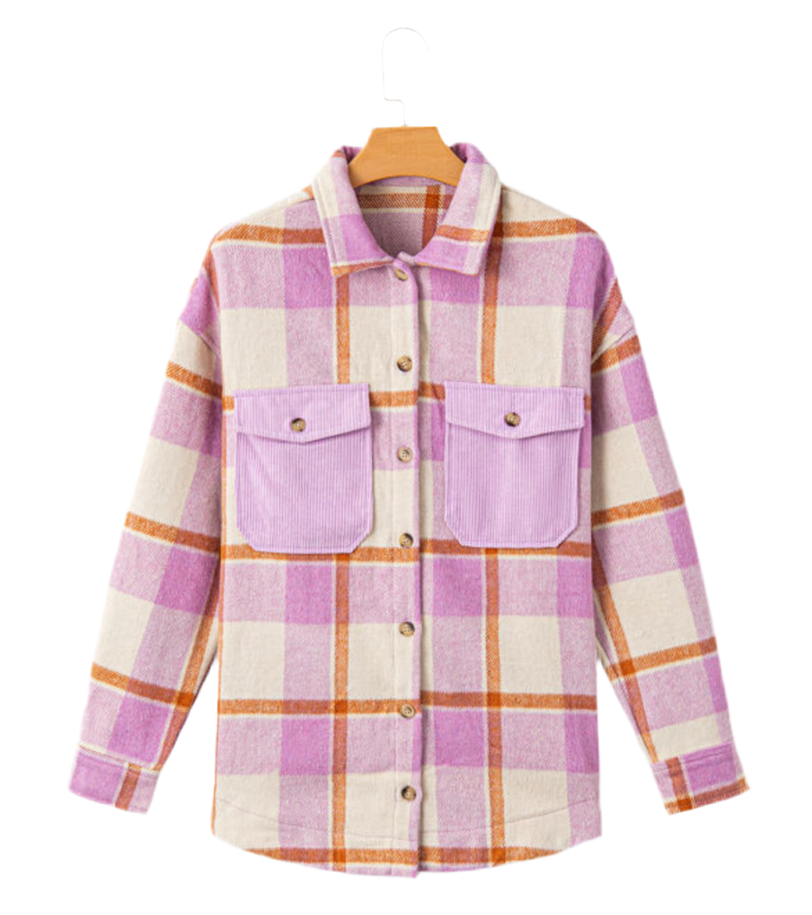 Purple Corduroy Pocket Plaid Shacket
