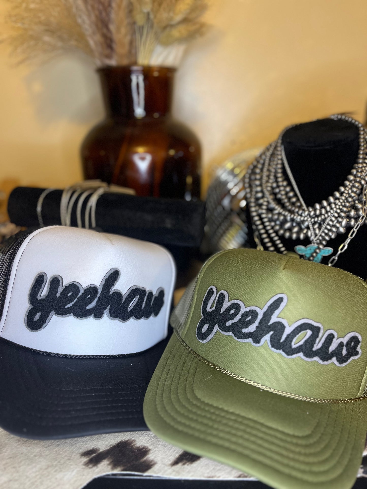 Olive Green Yeehaw Trucker Hat