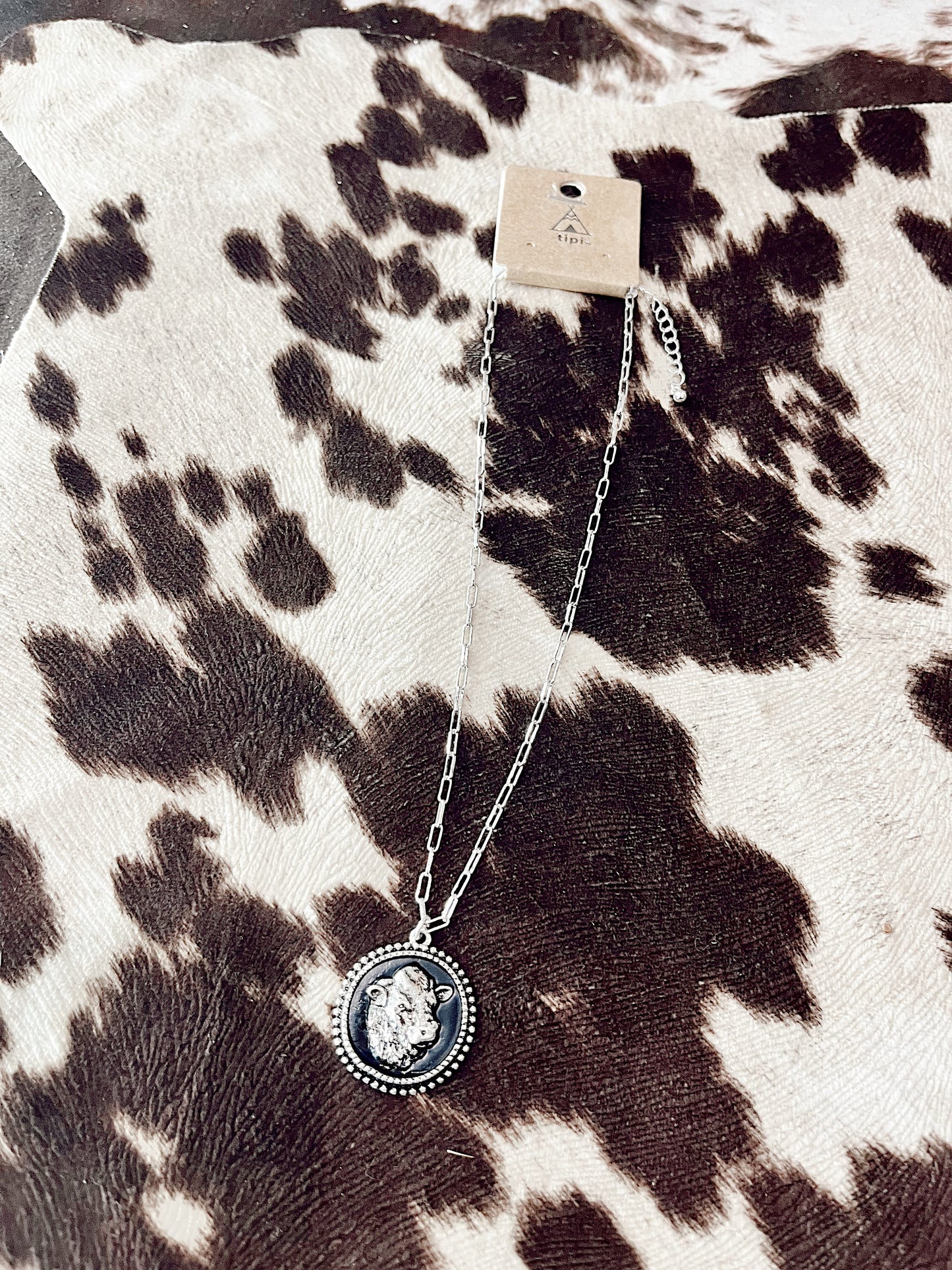 Western Cow Head Portrait Necklace