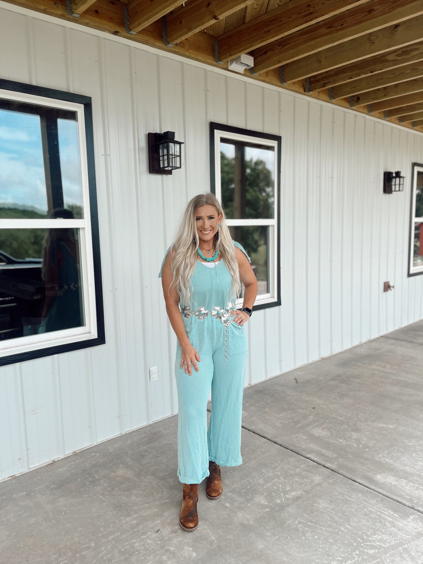 Corded Tie Straps Wide Leg Jumpsuit- Moonlight Jade