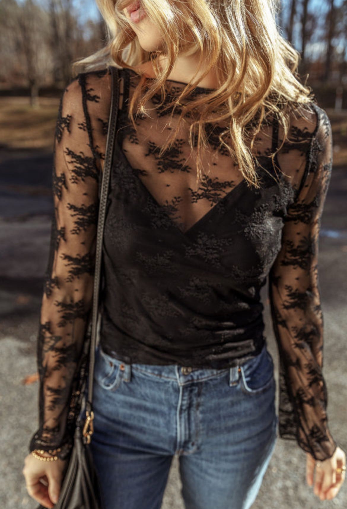 Mesh Lace Layering Top- Black