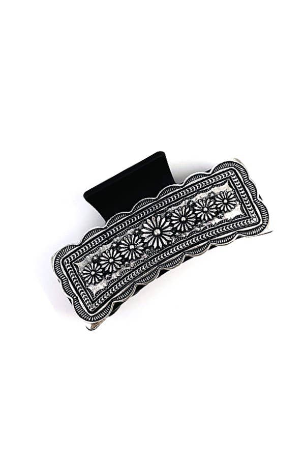 Western Floral Print Concho Clip- Silver