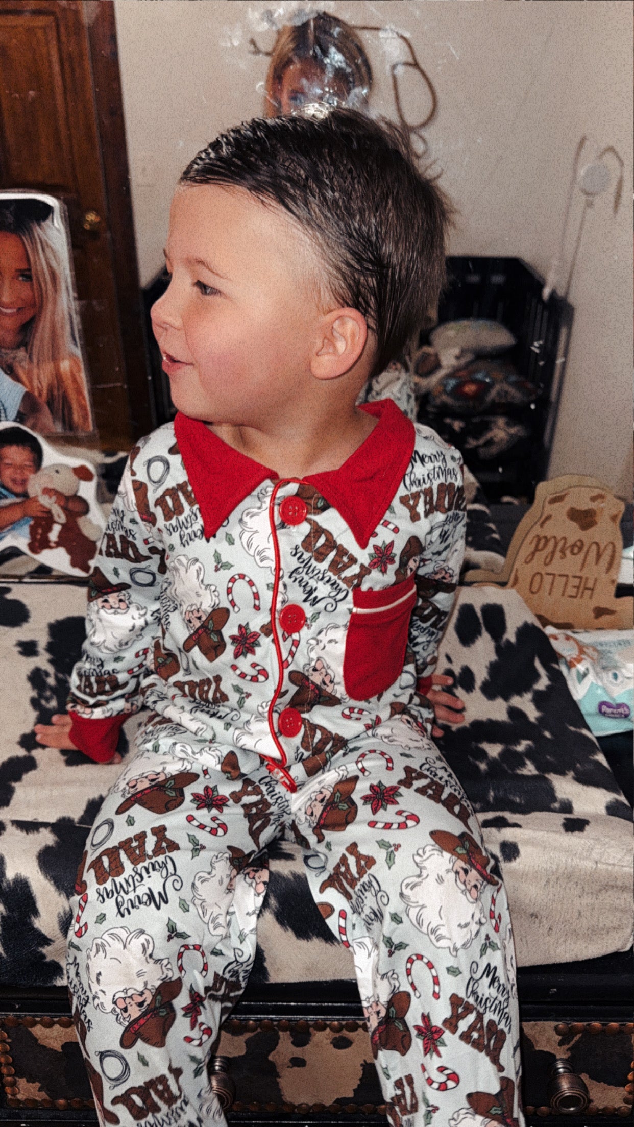 Cowboy Santa with Collar Jammies- Boys Set