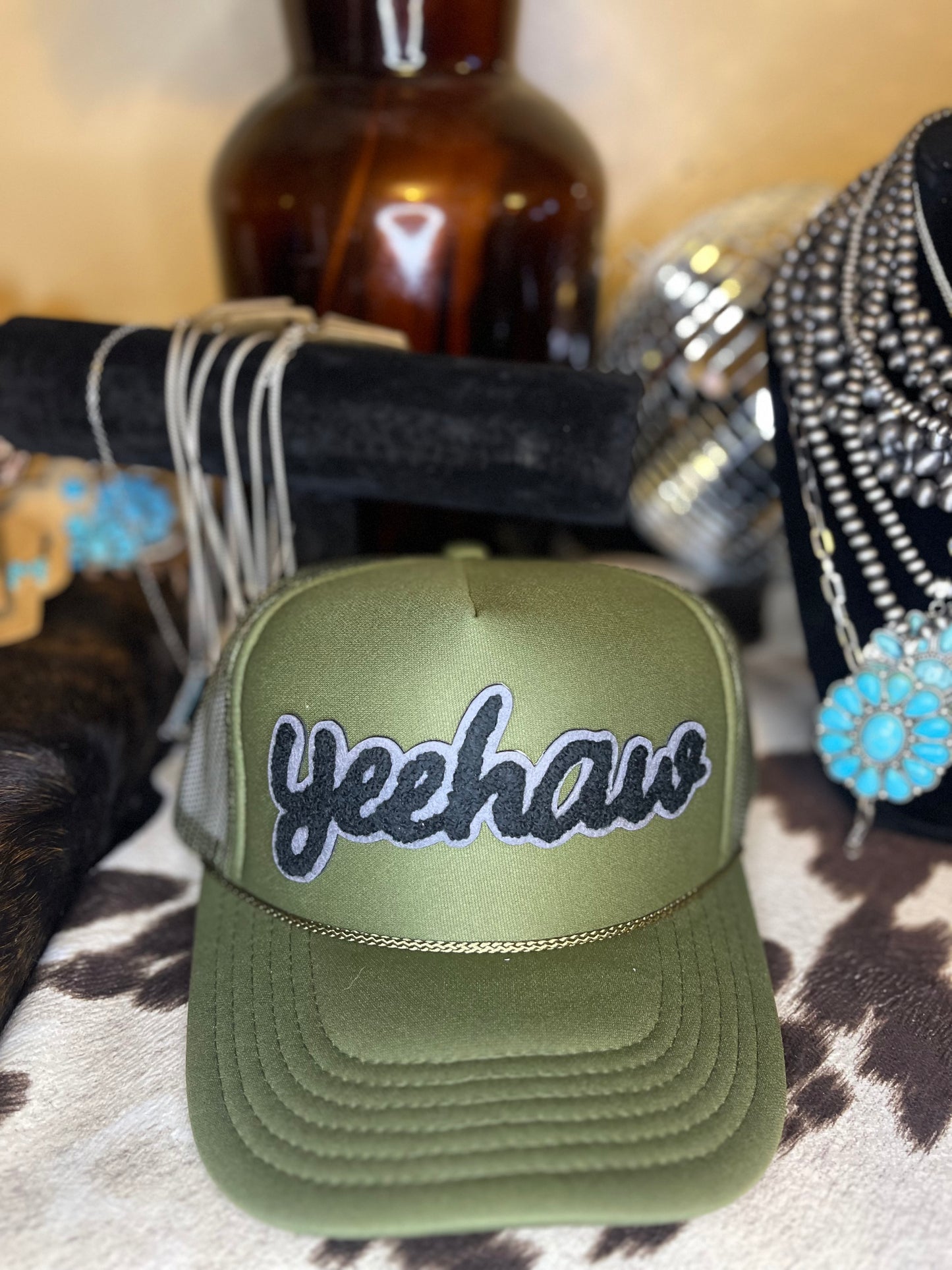 Olive Green Yeehaw Trucker Hat