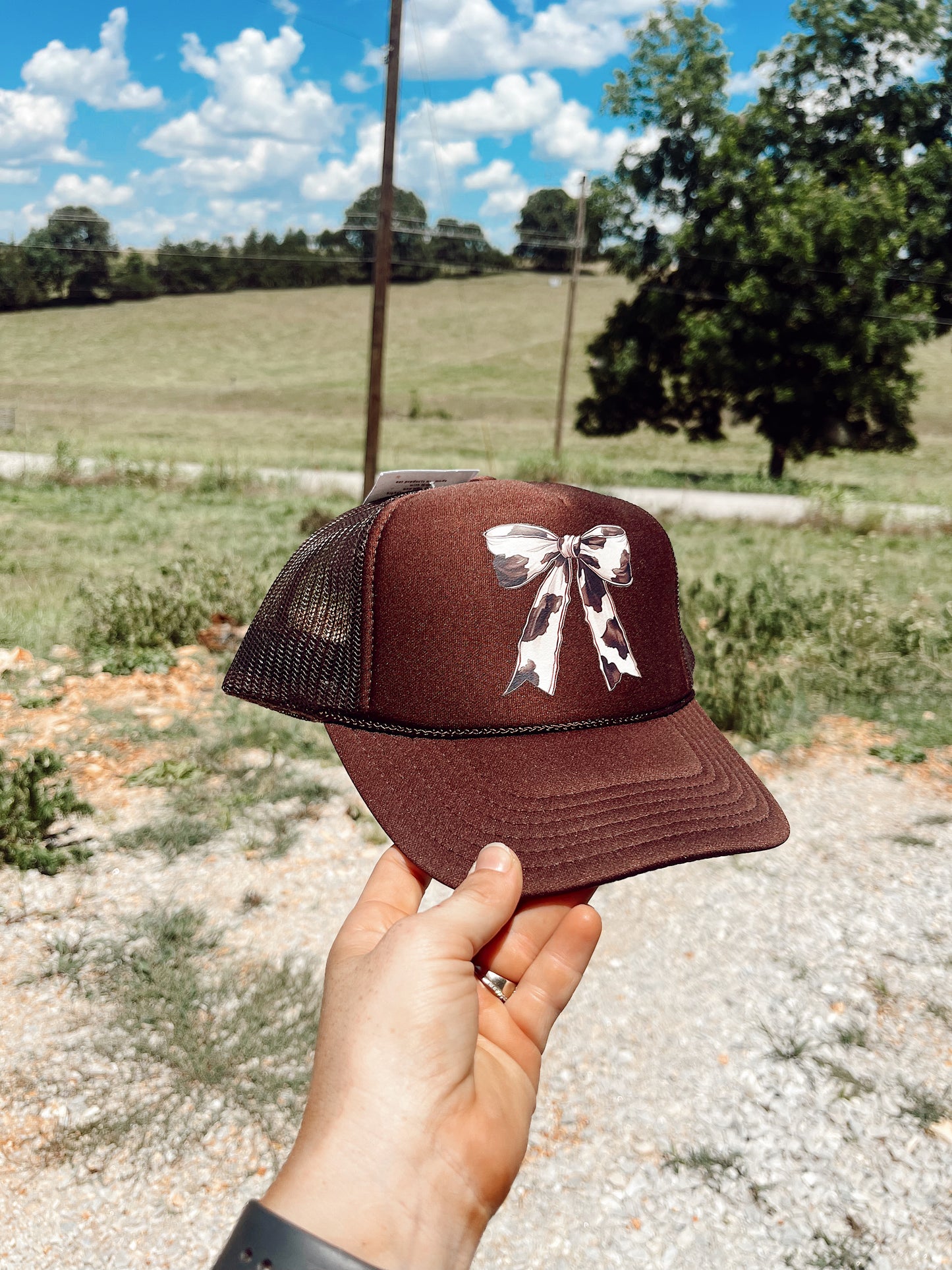Cowprint Bow Trucker- Brown