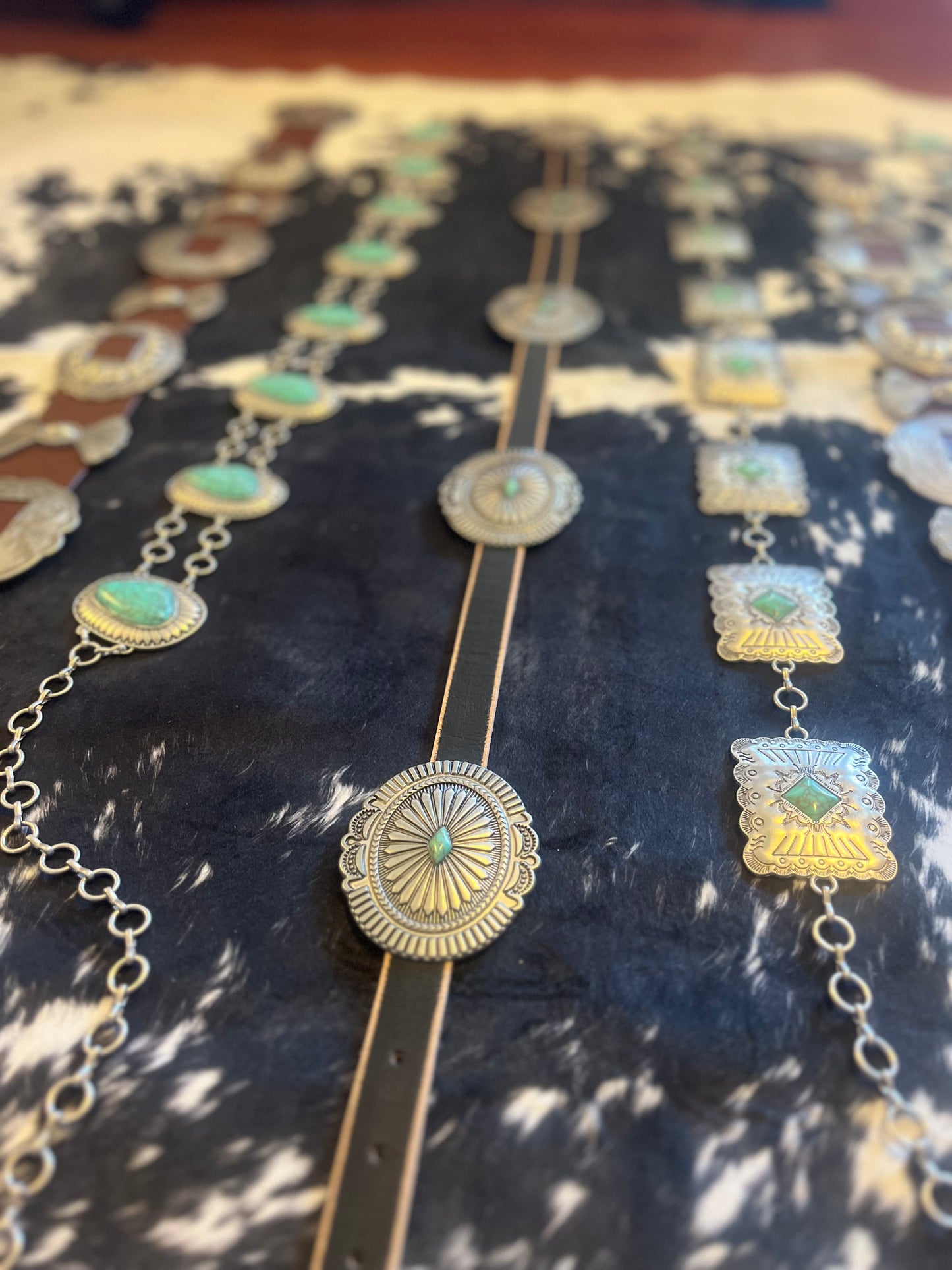 Western Genuine Distressed Leather Belt with Oval Conchos