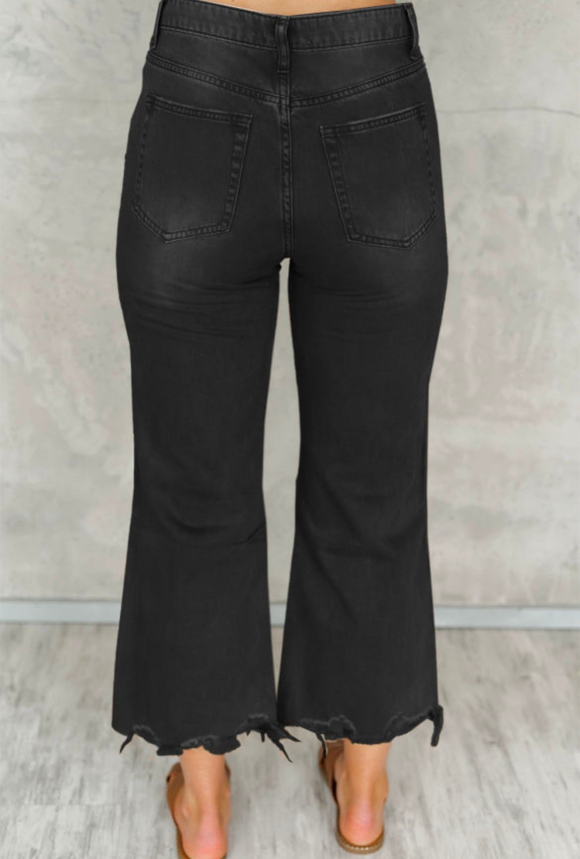 Black Distressed High Waist Crop Flare Jeans