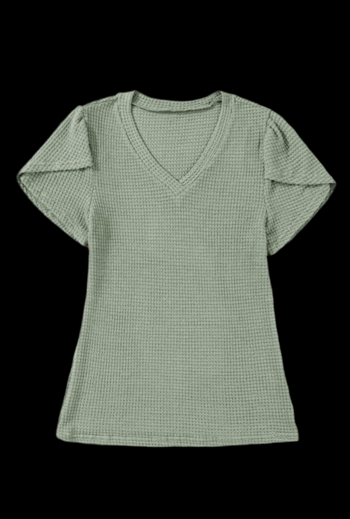 Petal Sleeve Waffle Knit Shirt- Mist Green