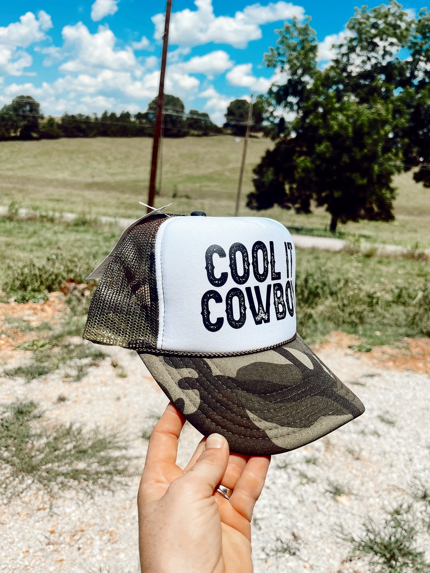 Cool It Cowboy- Camo & White
