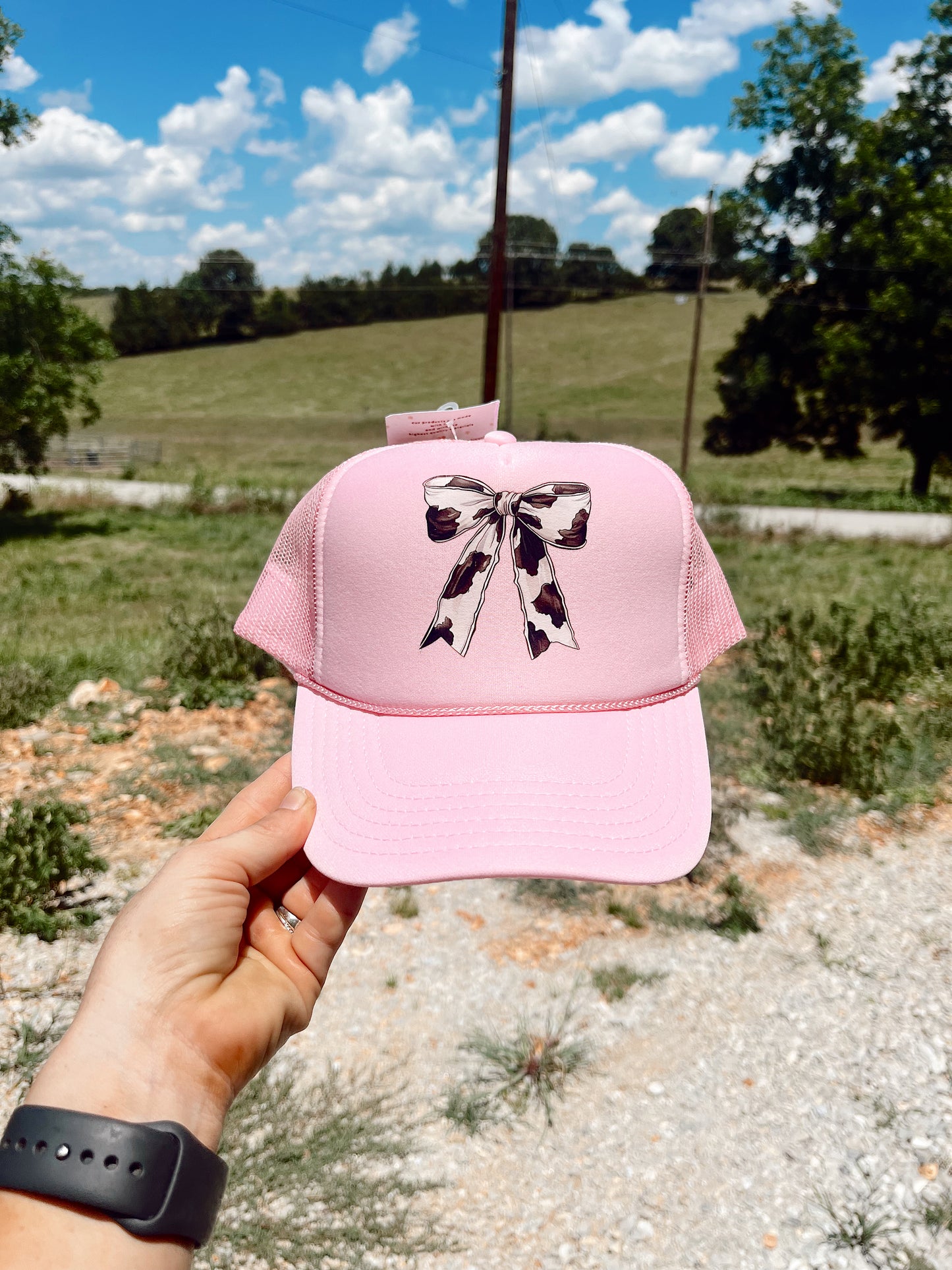 Cowprint Bow Trucker- Light Pink