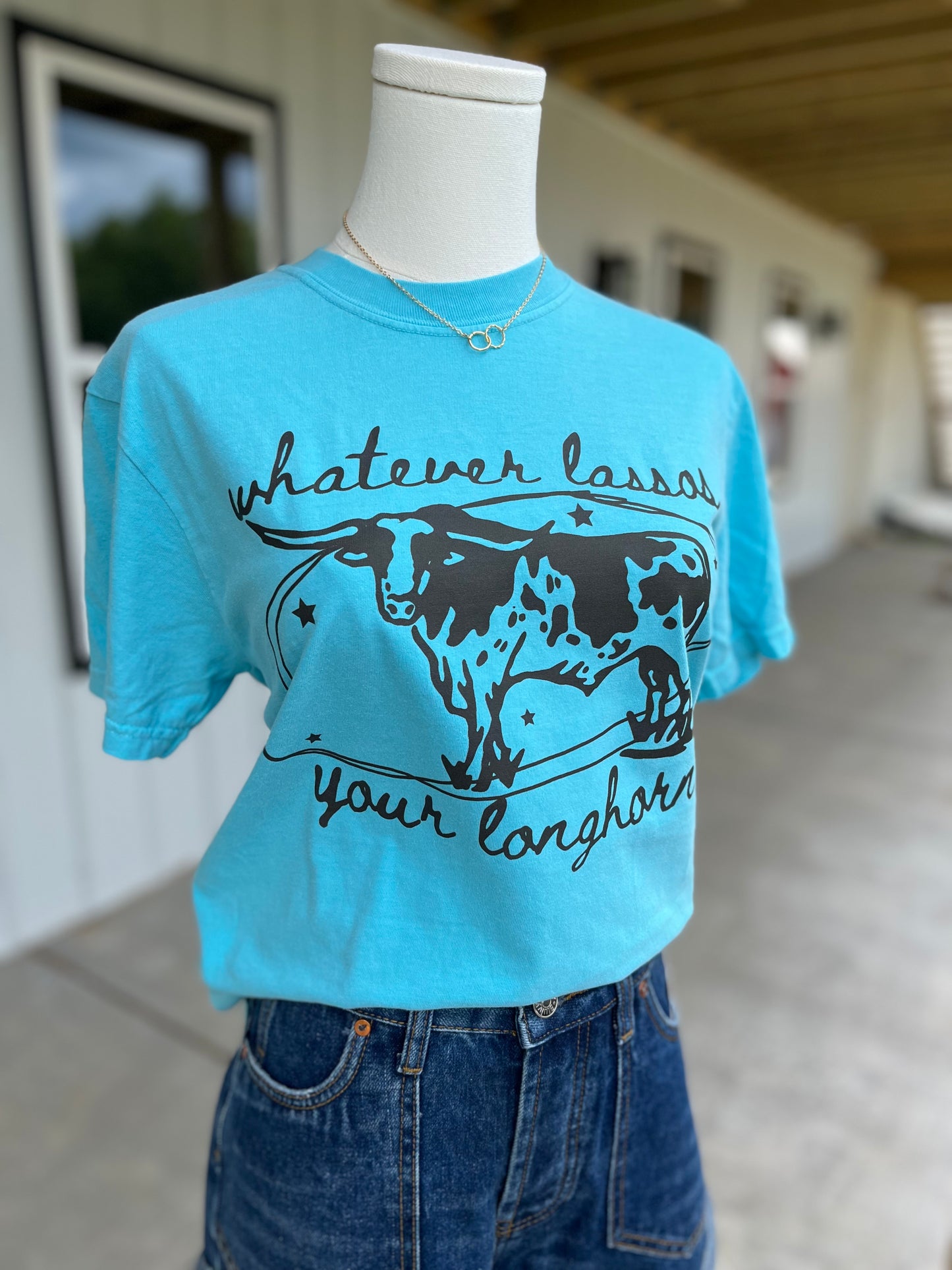 Whatever Lassos Your Longhorn- Neon Blue Comfort Colors