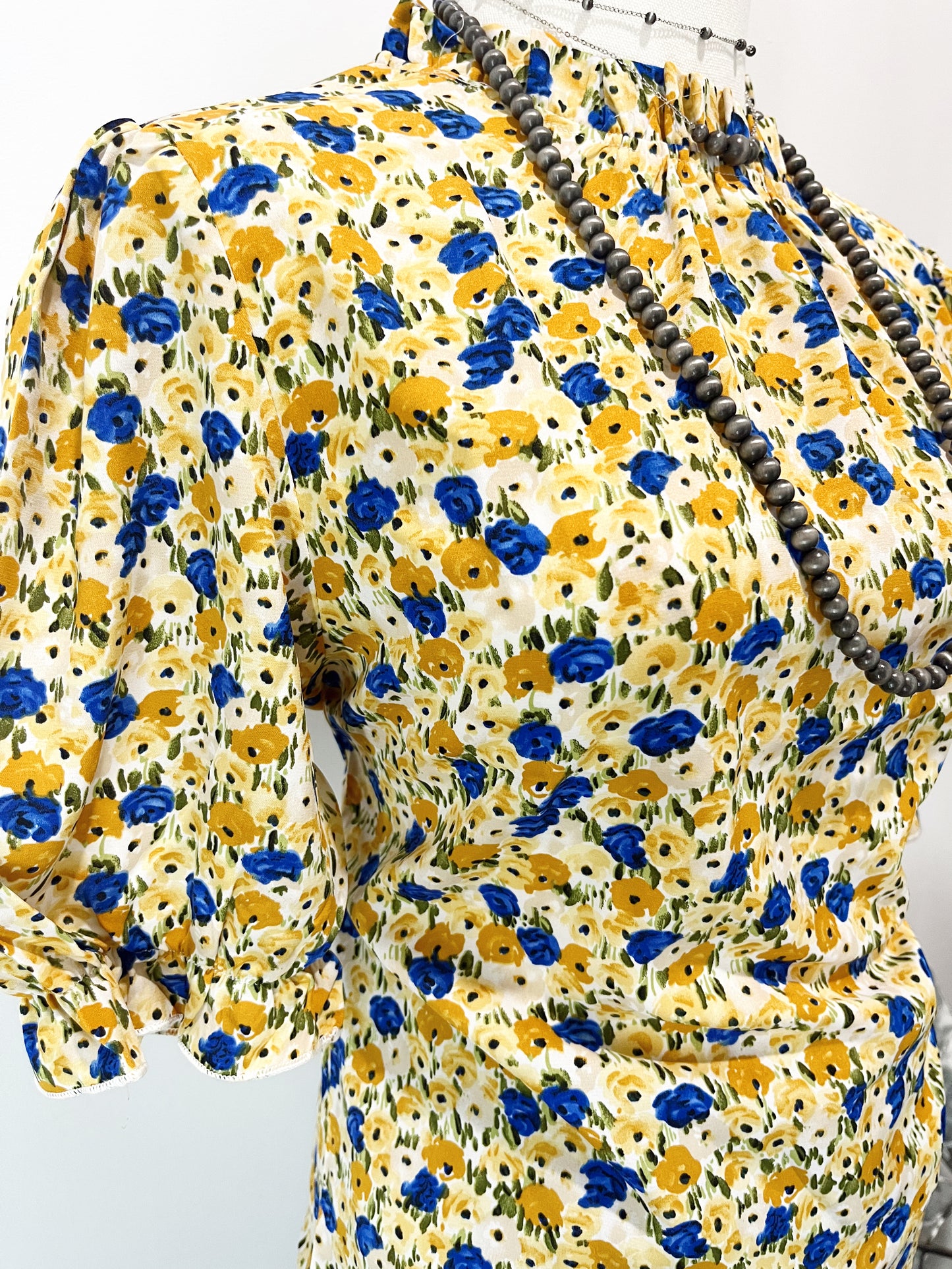 Yellow Floral Ruffle Short Sleeve Blouse