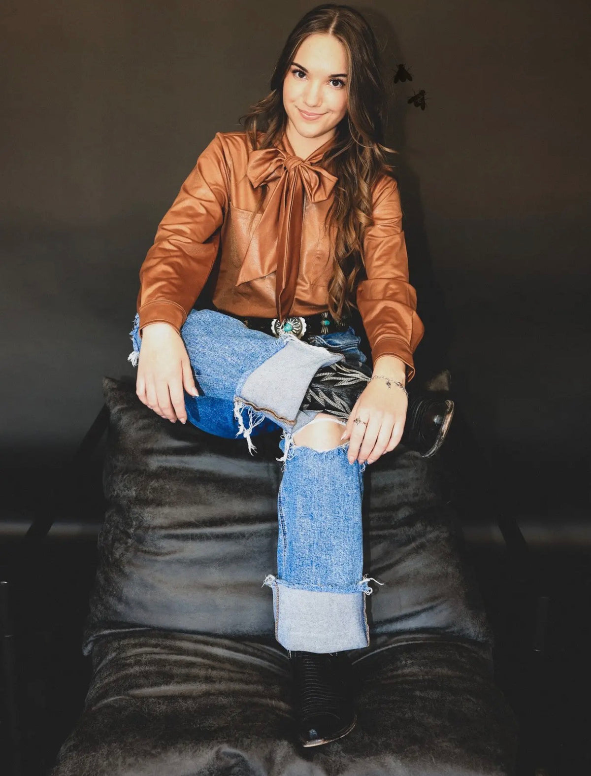 Leather Outlaw Turquoise Pearl Snap— Saddle