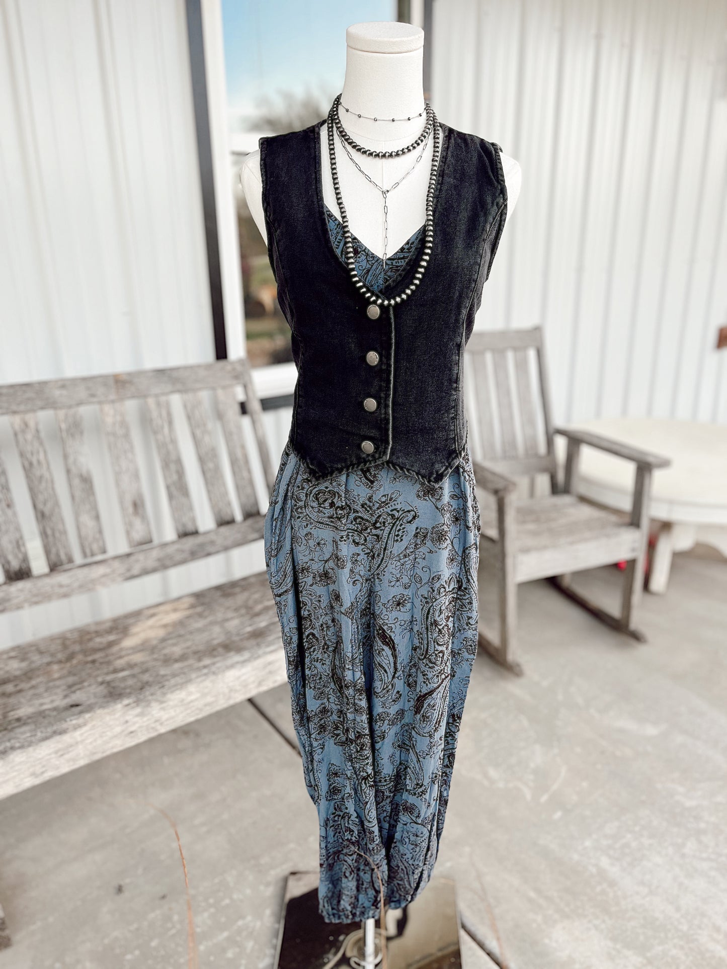 Black and Blue Paisley Jumpsuit