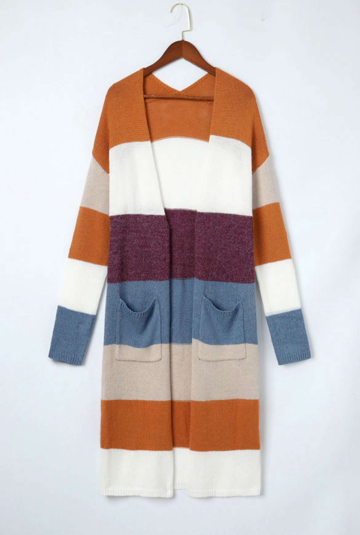 Multicolor Colorblock Long Knit Cardigan