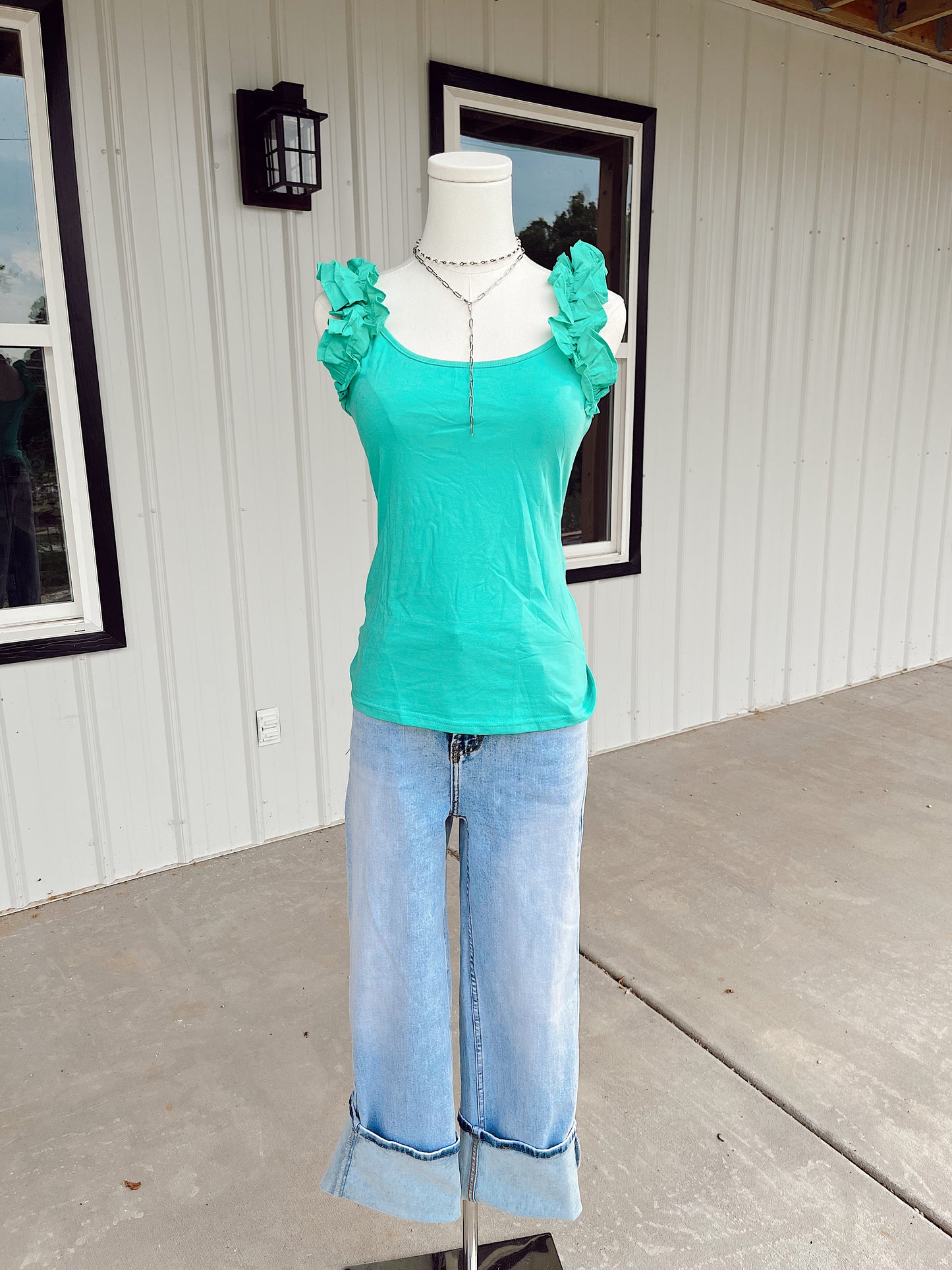 Mint Green Ruffled Straps Tank