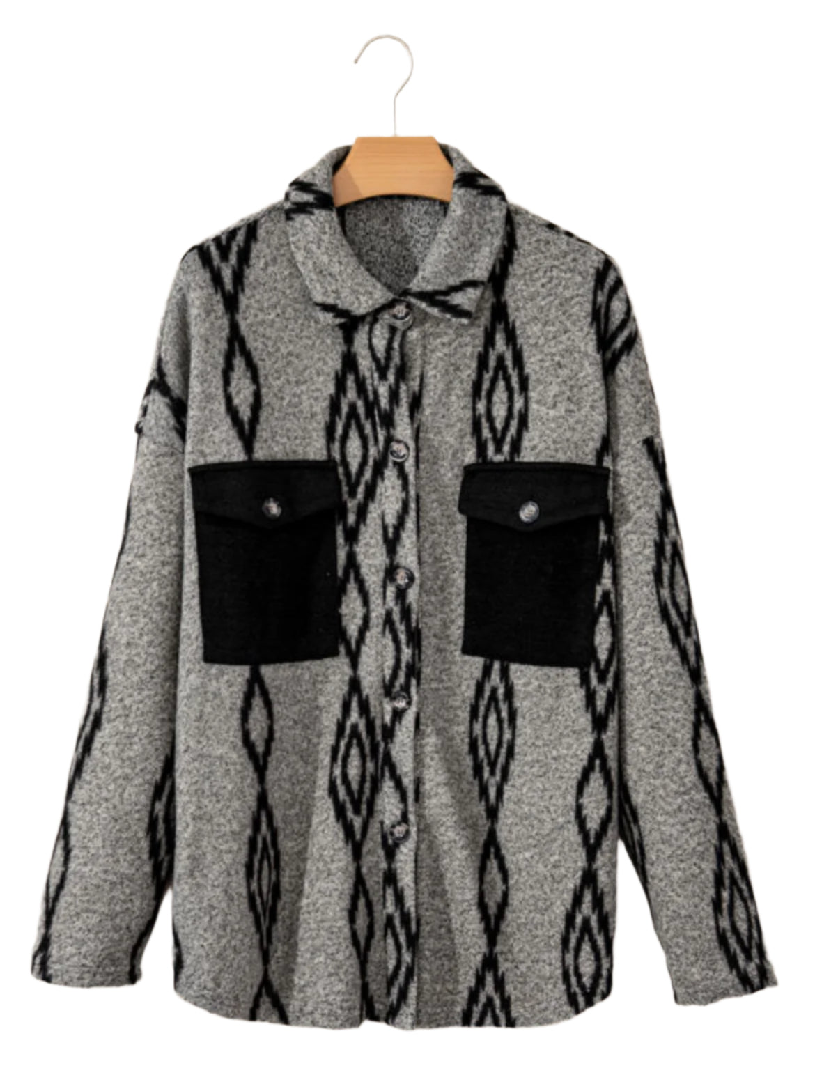 Aztec Shacket- Black & Grey