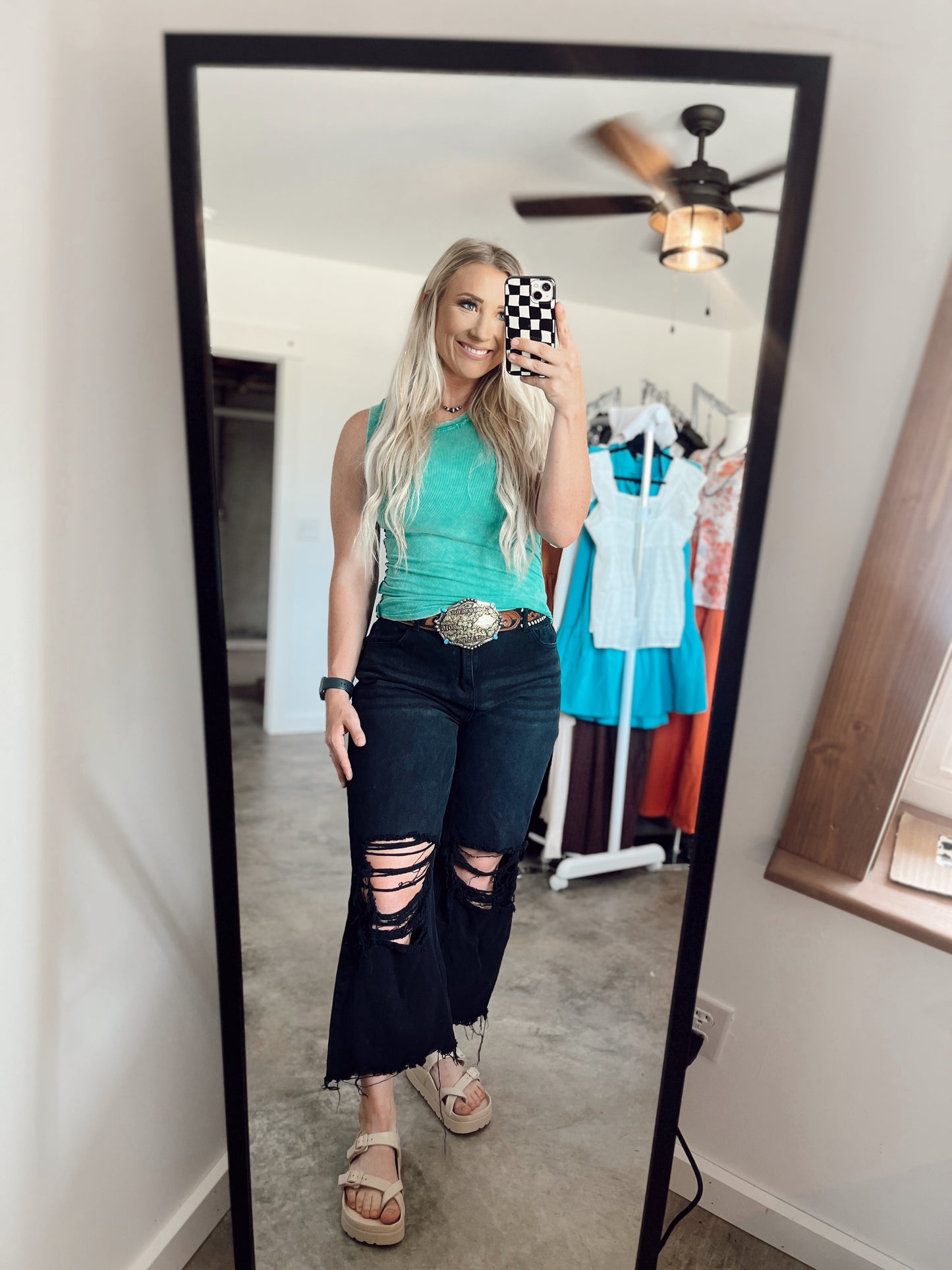 Black Distressed High Waist Crop Flare Jeans