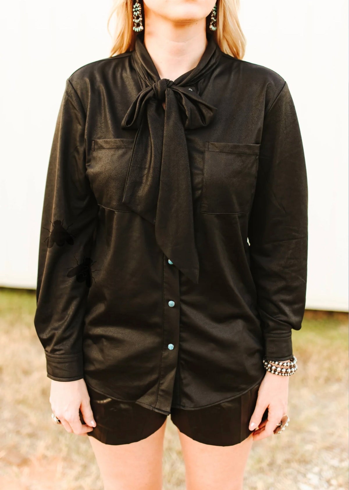 Leather Outlaw Turquoise Pearl Snap— Midnight