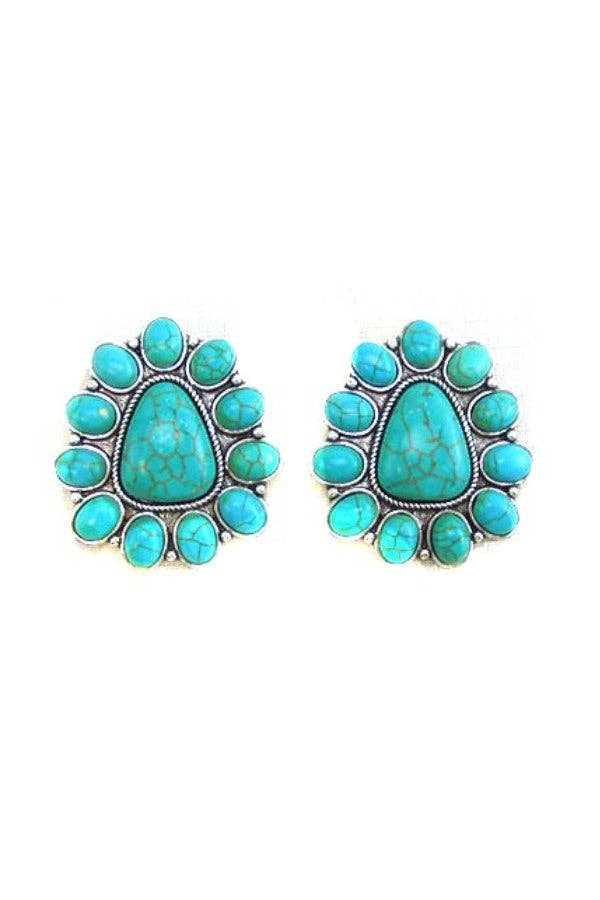 Western Concho Post Stud Earrings- Turquoise