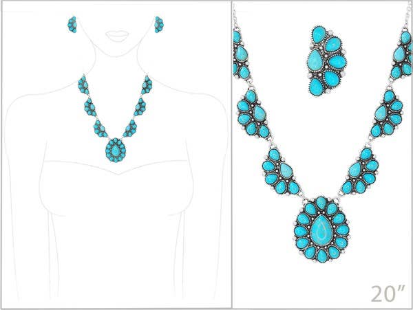 Turquoise Teardrop Floral Necklace & Earring Set